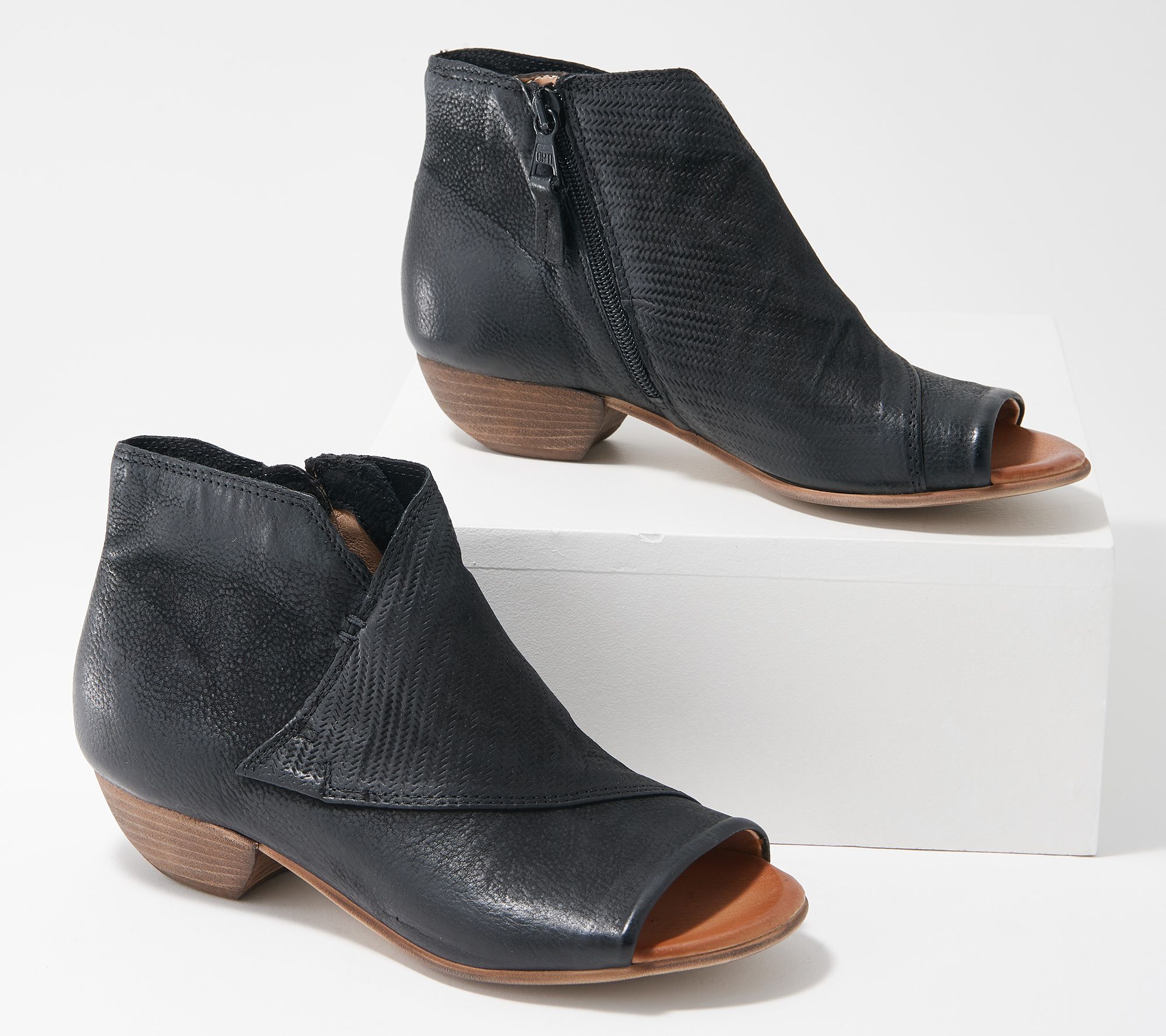 "As Is" Miz Mooz Leather Wide Width Peep-Toe Booties - Camp