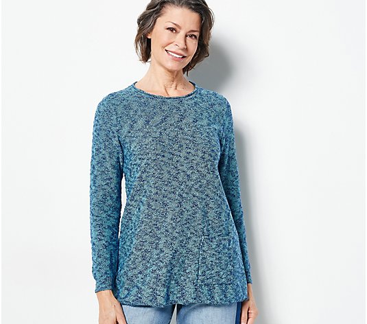 LOGO by Lori Goldstein Roll-Neck Marled Sweater with Pocket