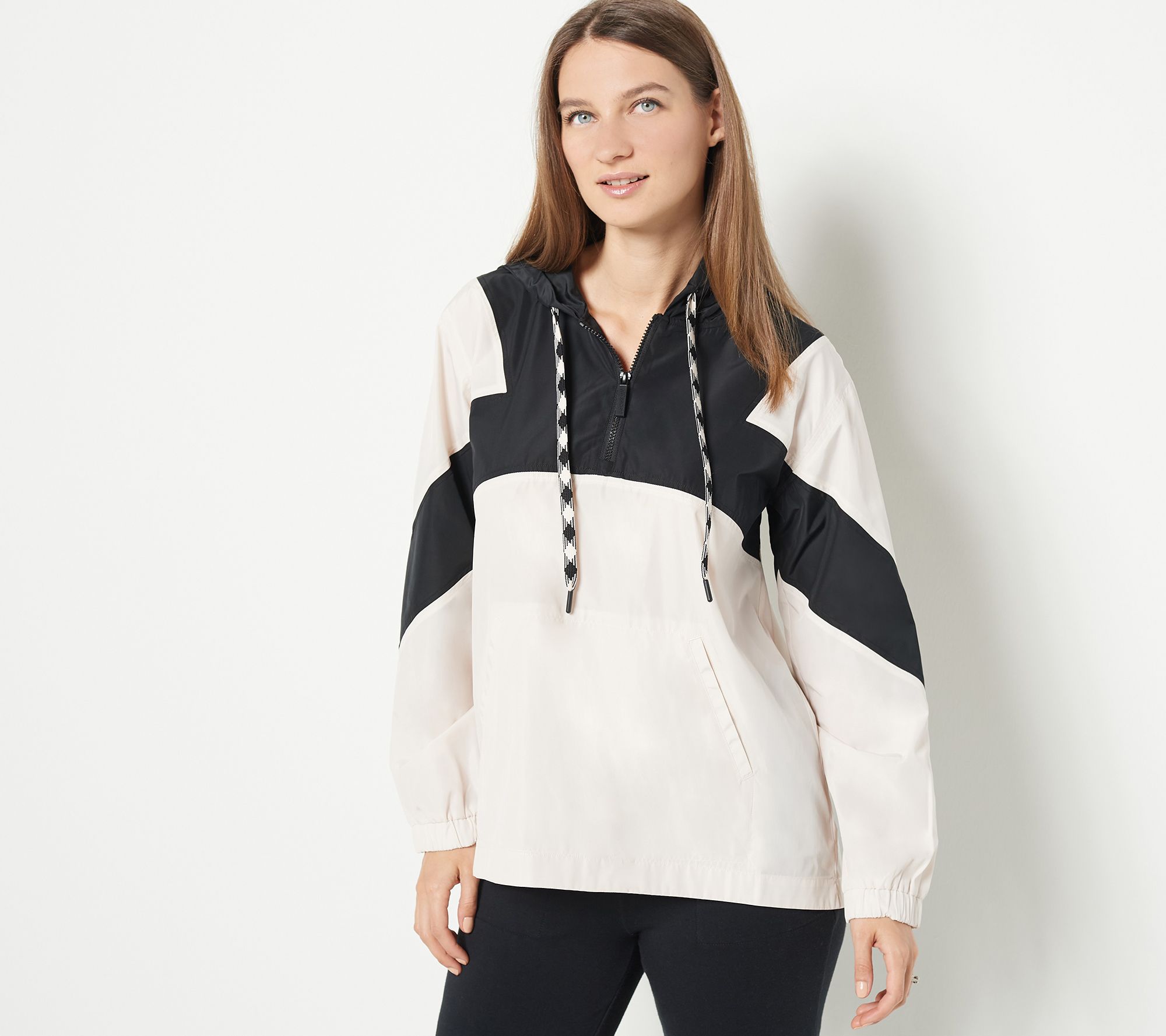 Susan Graver, Jackets & Coats, Susan Graver Sg Sport Colorblocked  Pullover Hooded Jacket Womens Sz L Black