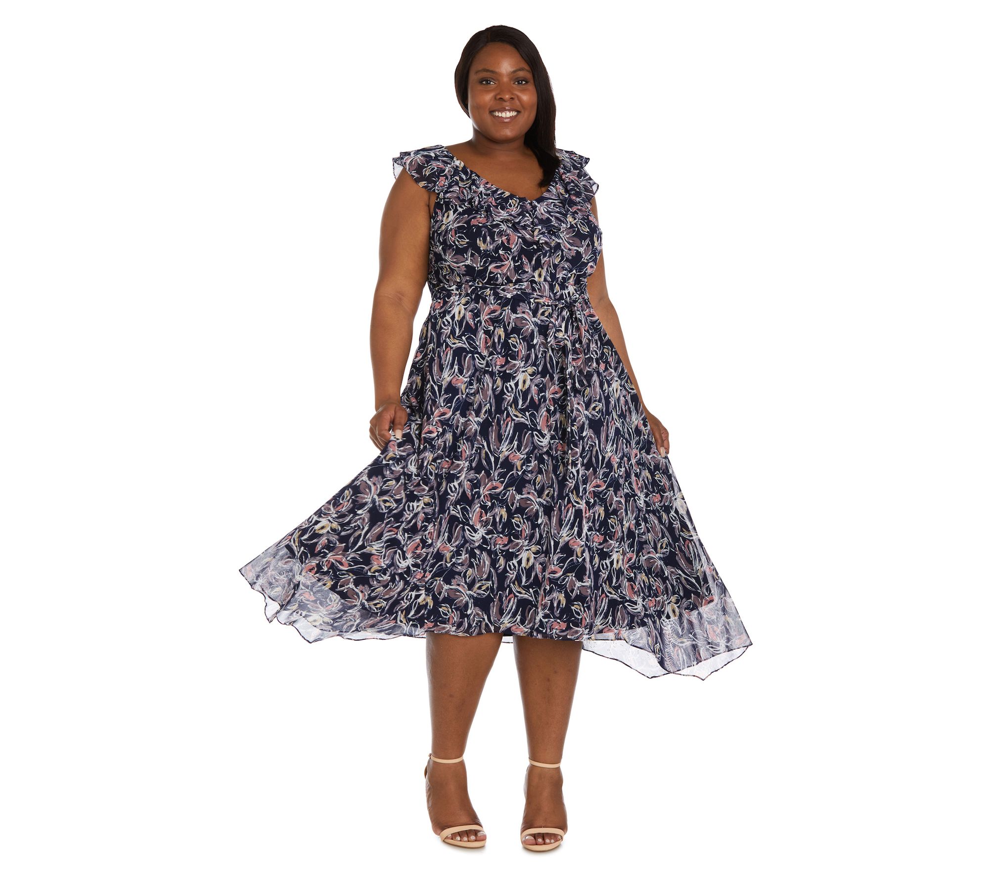 R&M Richards Ruffle Daytime Print High-Low Dress - QVC.com