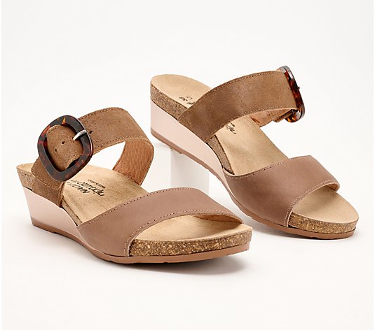 Naot Leather Buckle Wedges - Kingdom