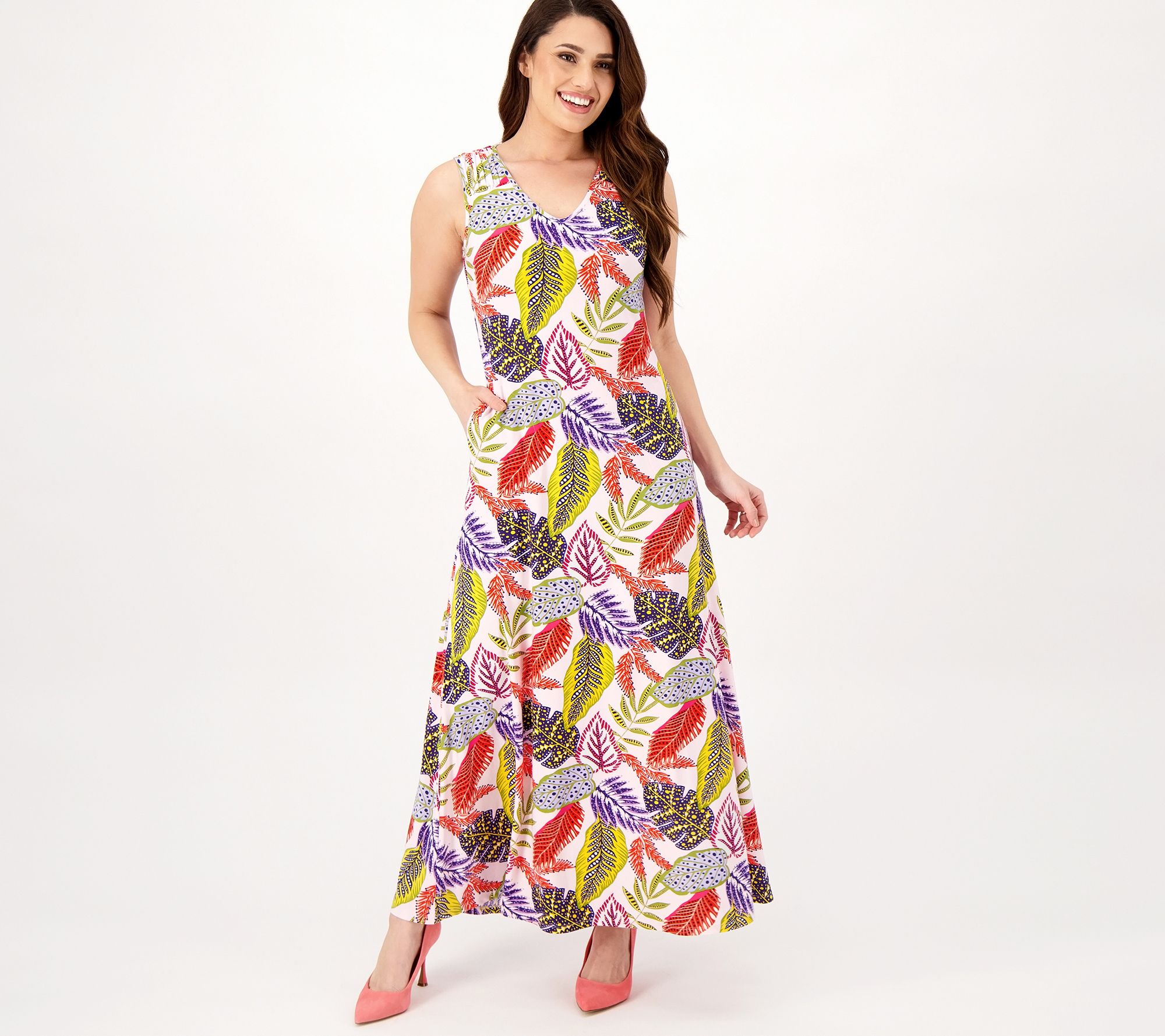 Attitudes by Renee Petite Ruched V-Neck Maxi Dress with Pockets - QVC.com