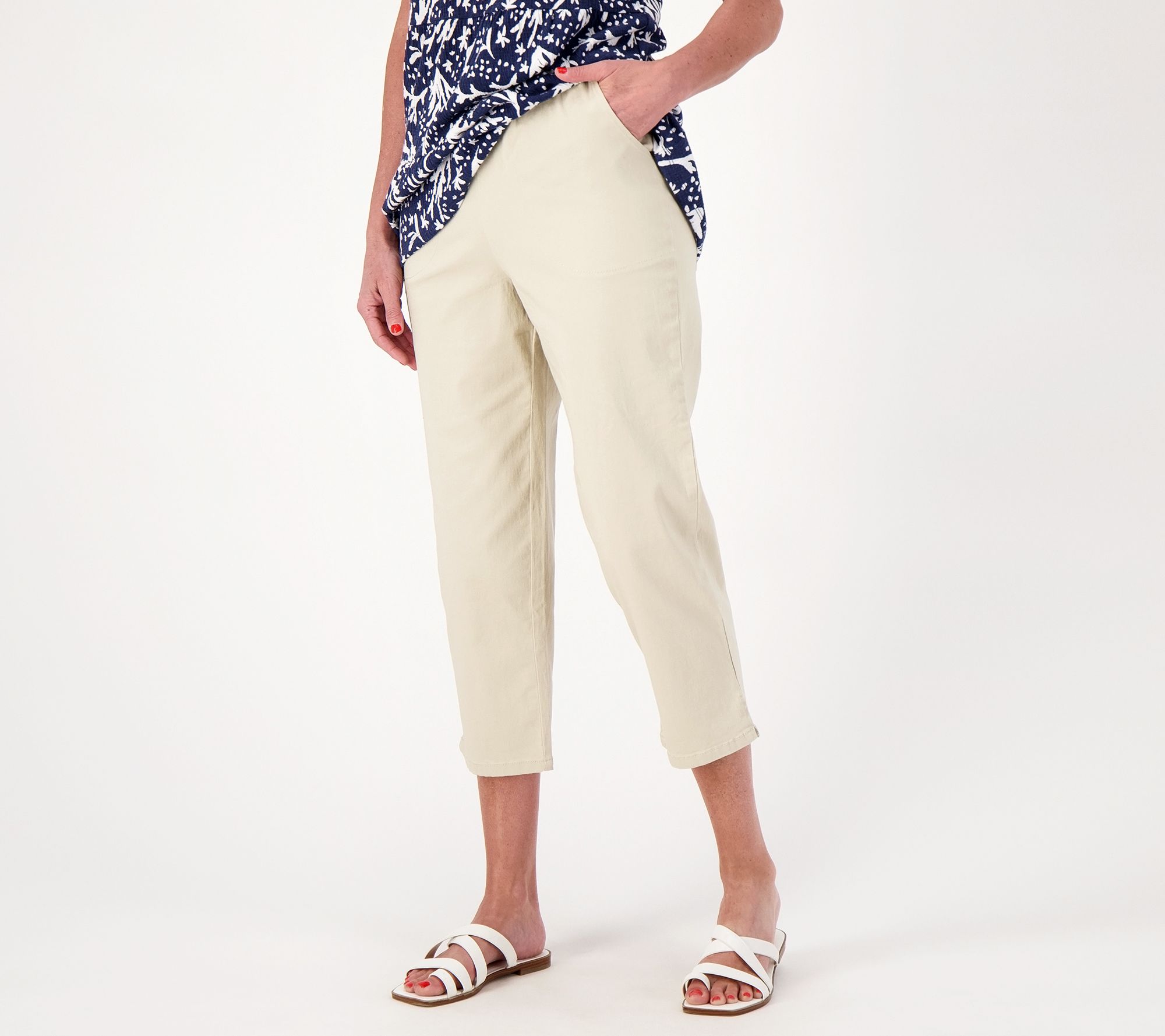 Denim & Co. Regular Original Waist Side Pocket Crop Pant-Core