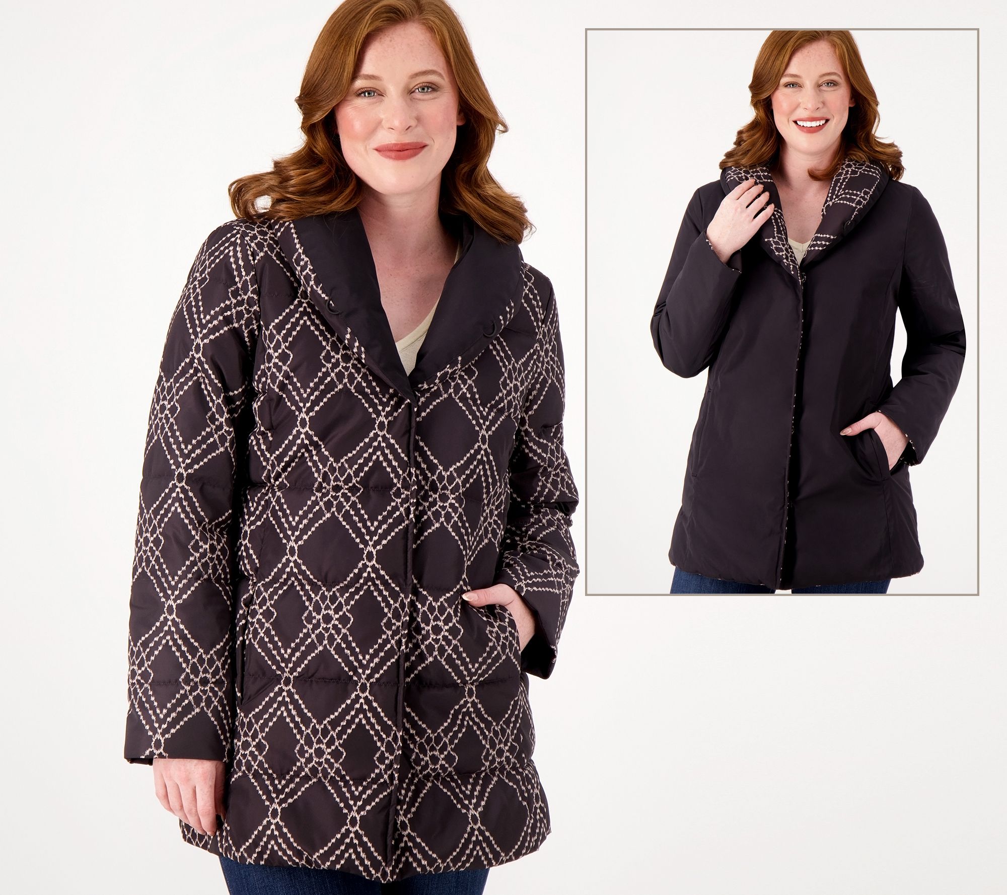 "As Is" Dennis Basso Reverse Print to Solid Water Resistant Jacket