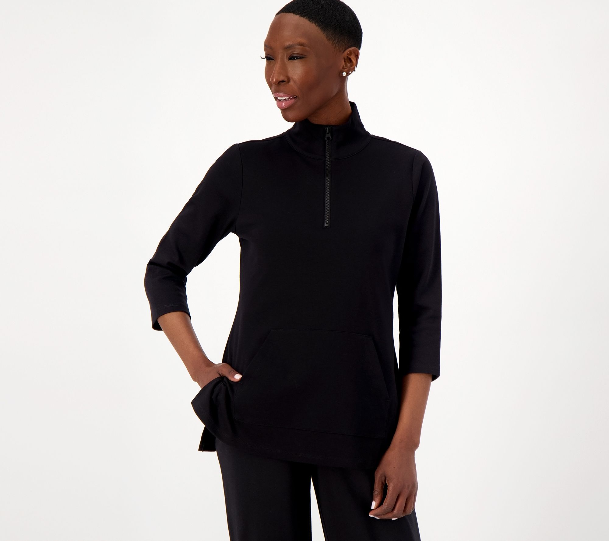 Isaac Mizrahi Live! Essentials Pima Cotton Half Zip 3/4