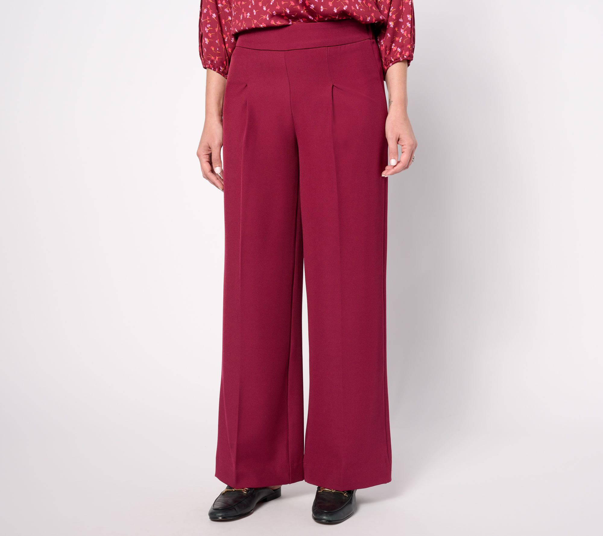 Isaac Mizrahi Live! Petite Timless Twill Wide Leg Pants with Pleat