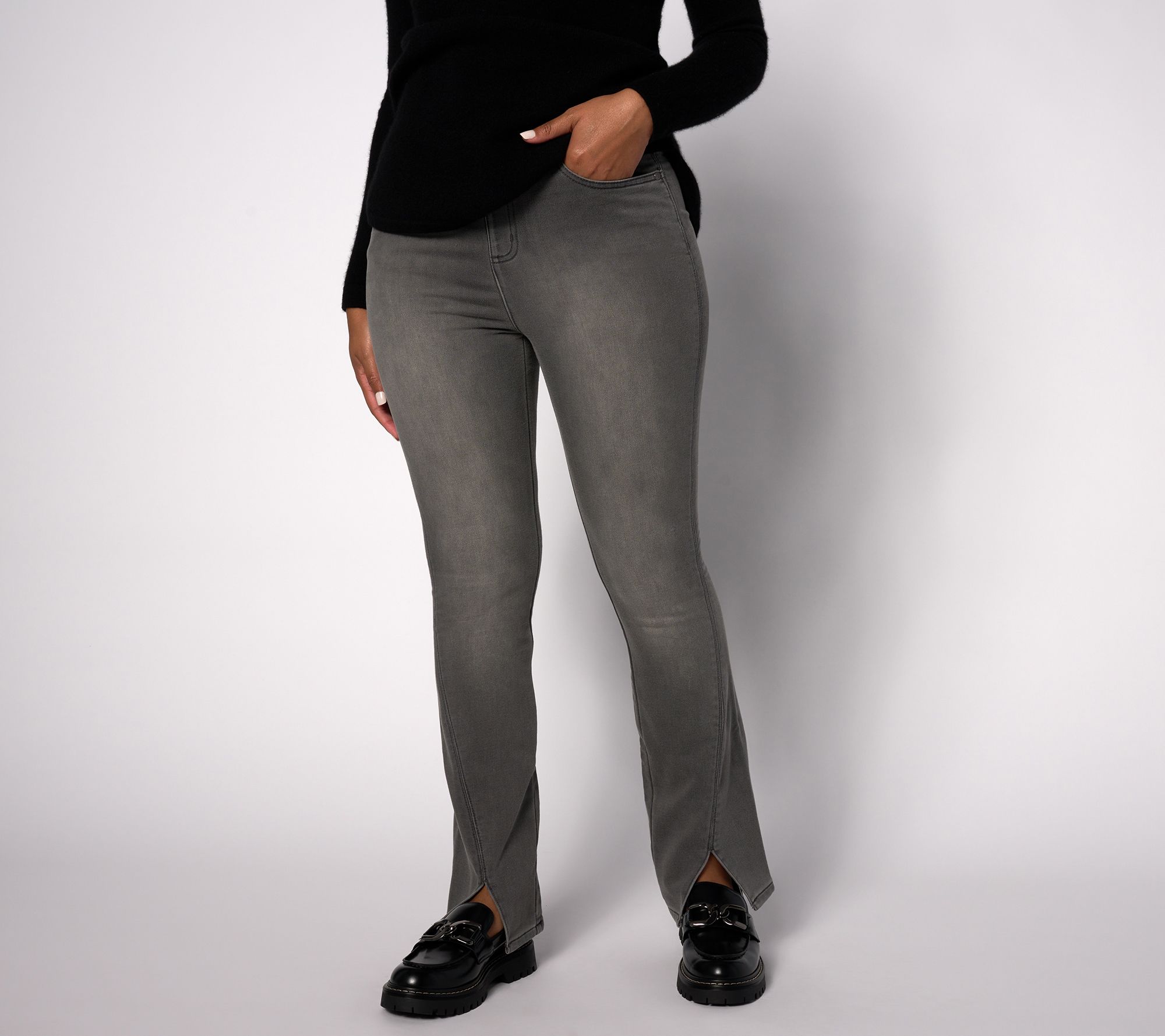 Isaac Mizrahi Live! Tall Gray Divine Denim Slim Boot Jeans