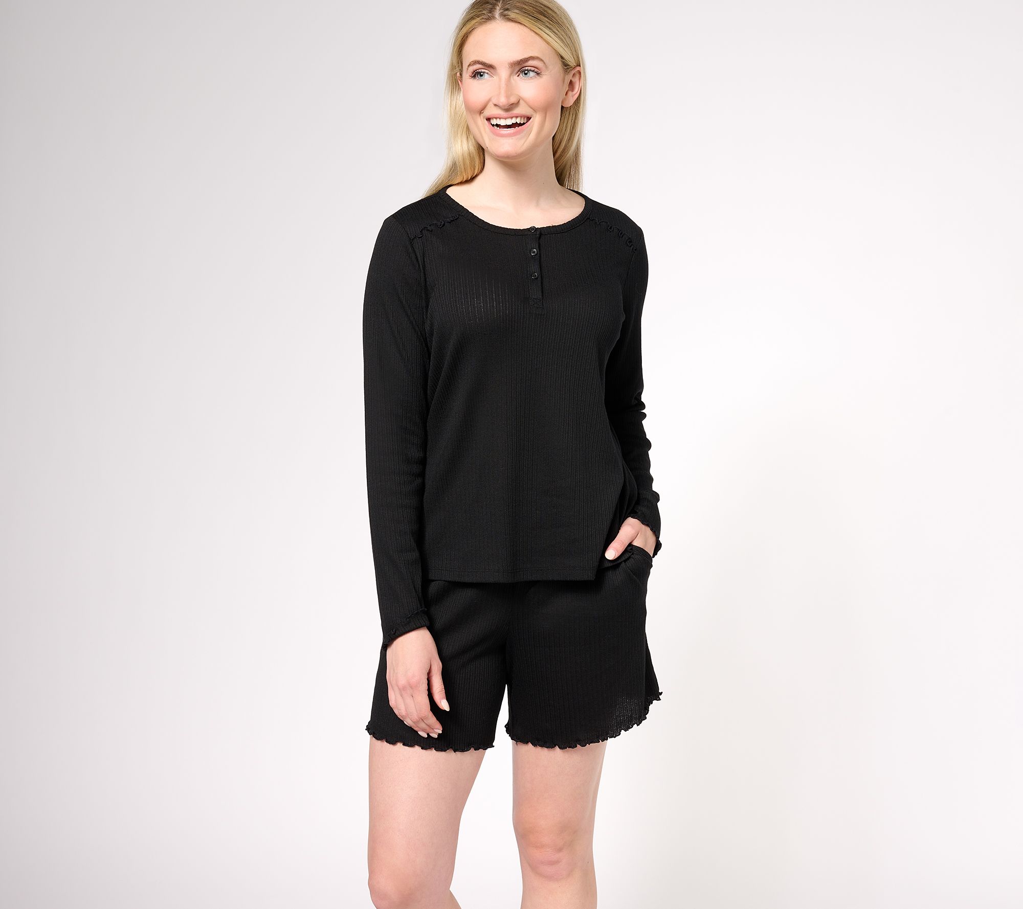 AnyBody Ribbed Pointelle Henley Sleep Set