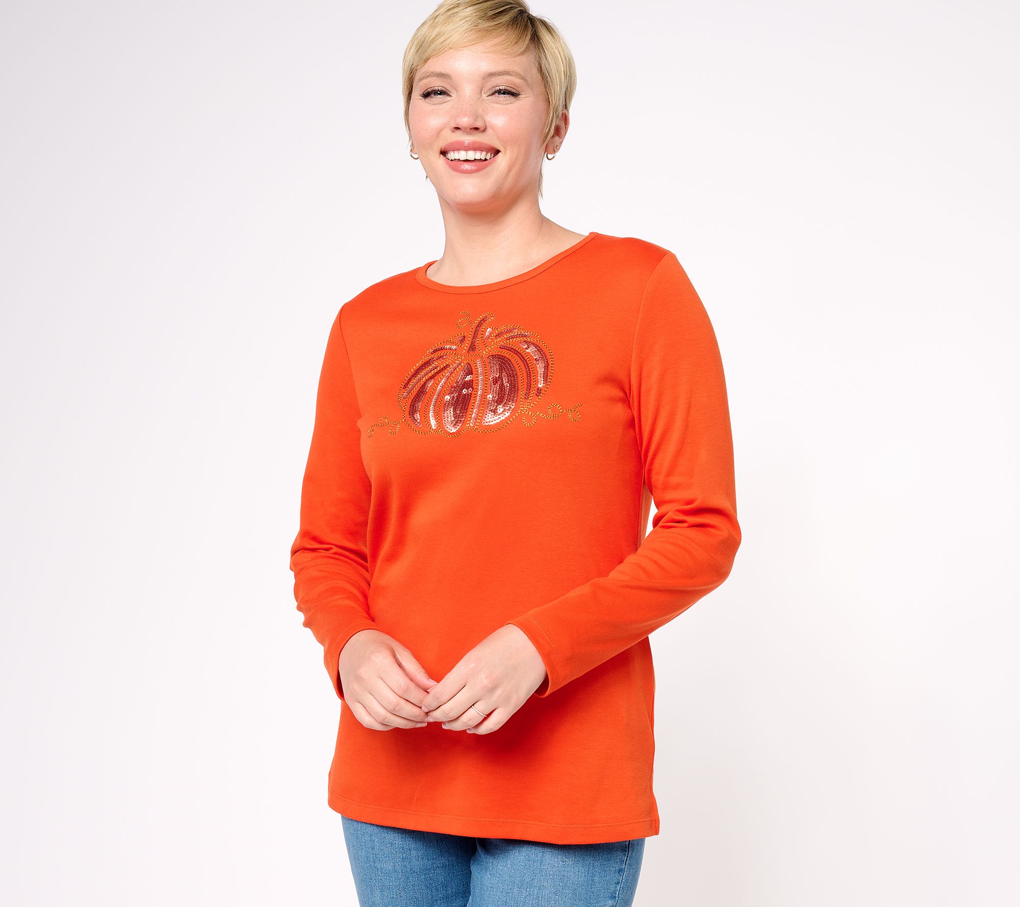 Quacker Factory Elegant Pumpkin Long Sleeve Top