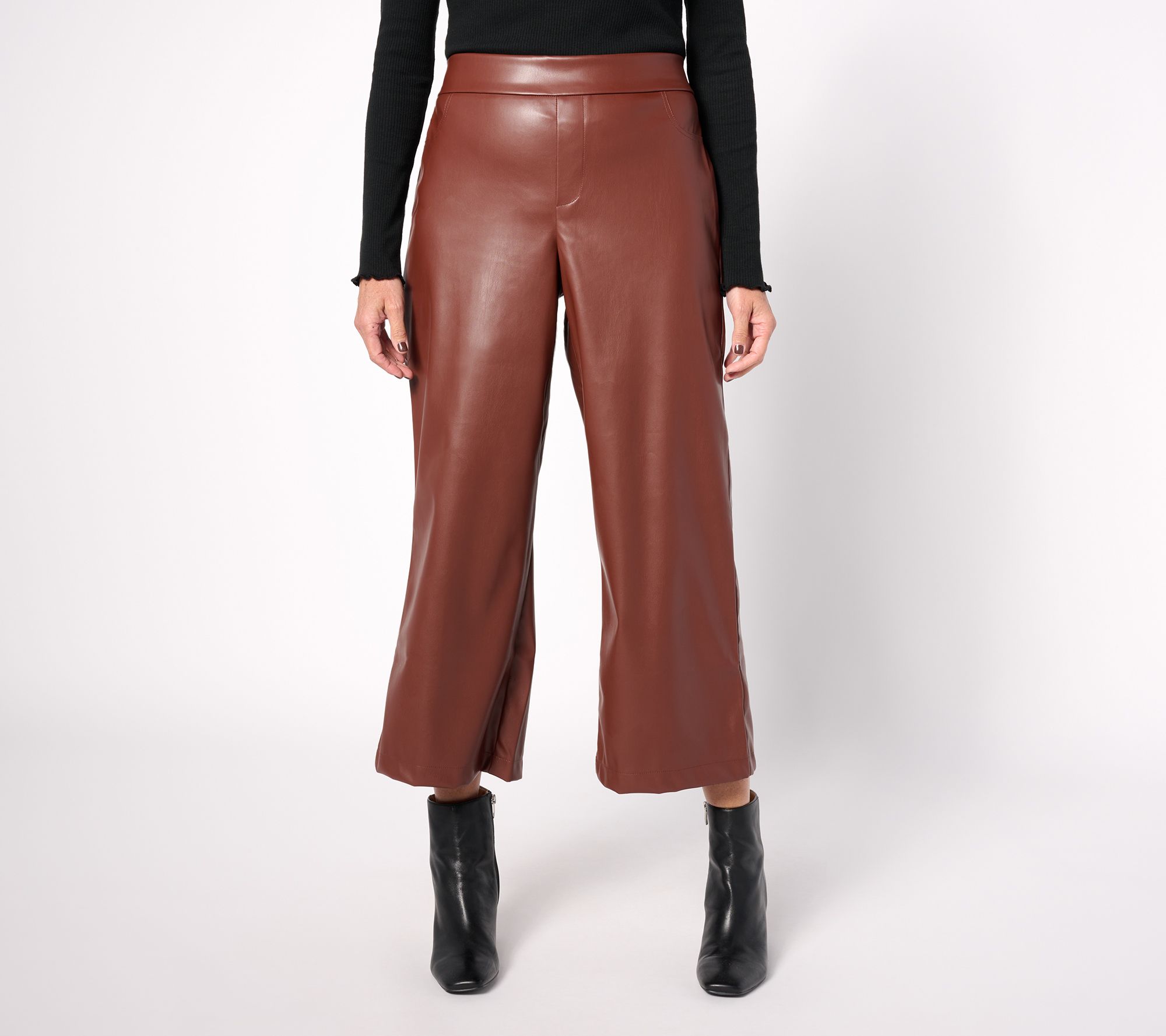 LOGO by Lori Goldstein Petite Faux Leather Crop Pant