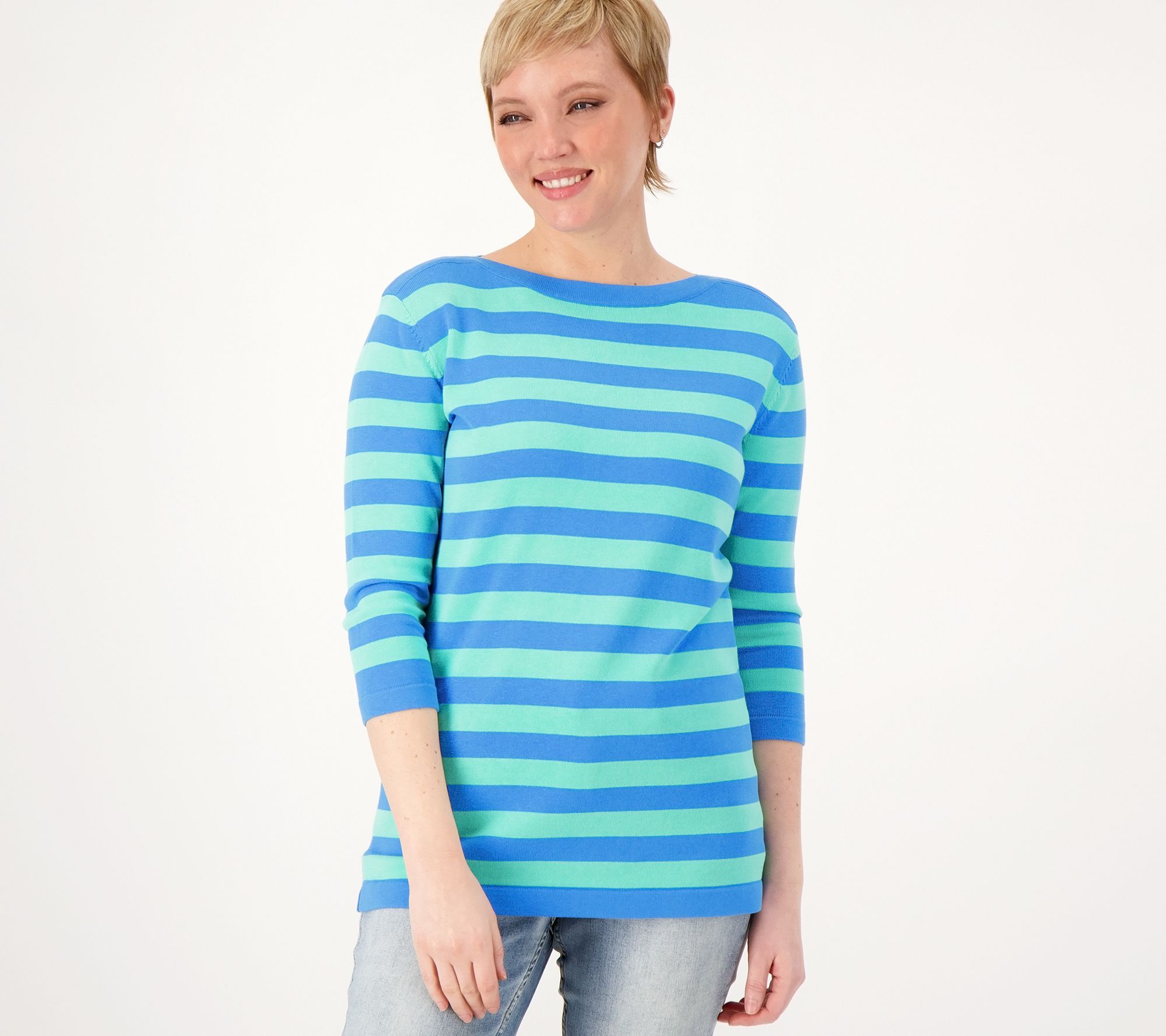 As Is Belle By Kim Gravel Nautical Stripe 3 4 Sleeve Sweater