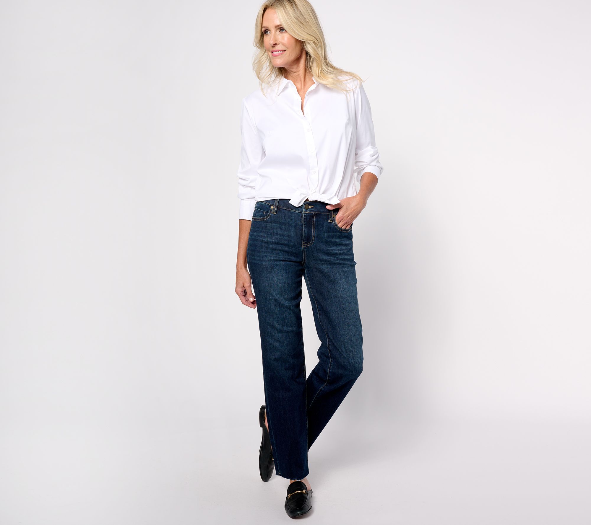 Liverpool Kennedy Straight with Fray Hem Jean - Clover - QVC.com