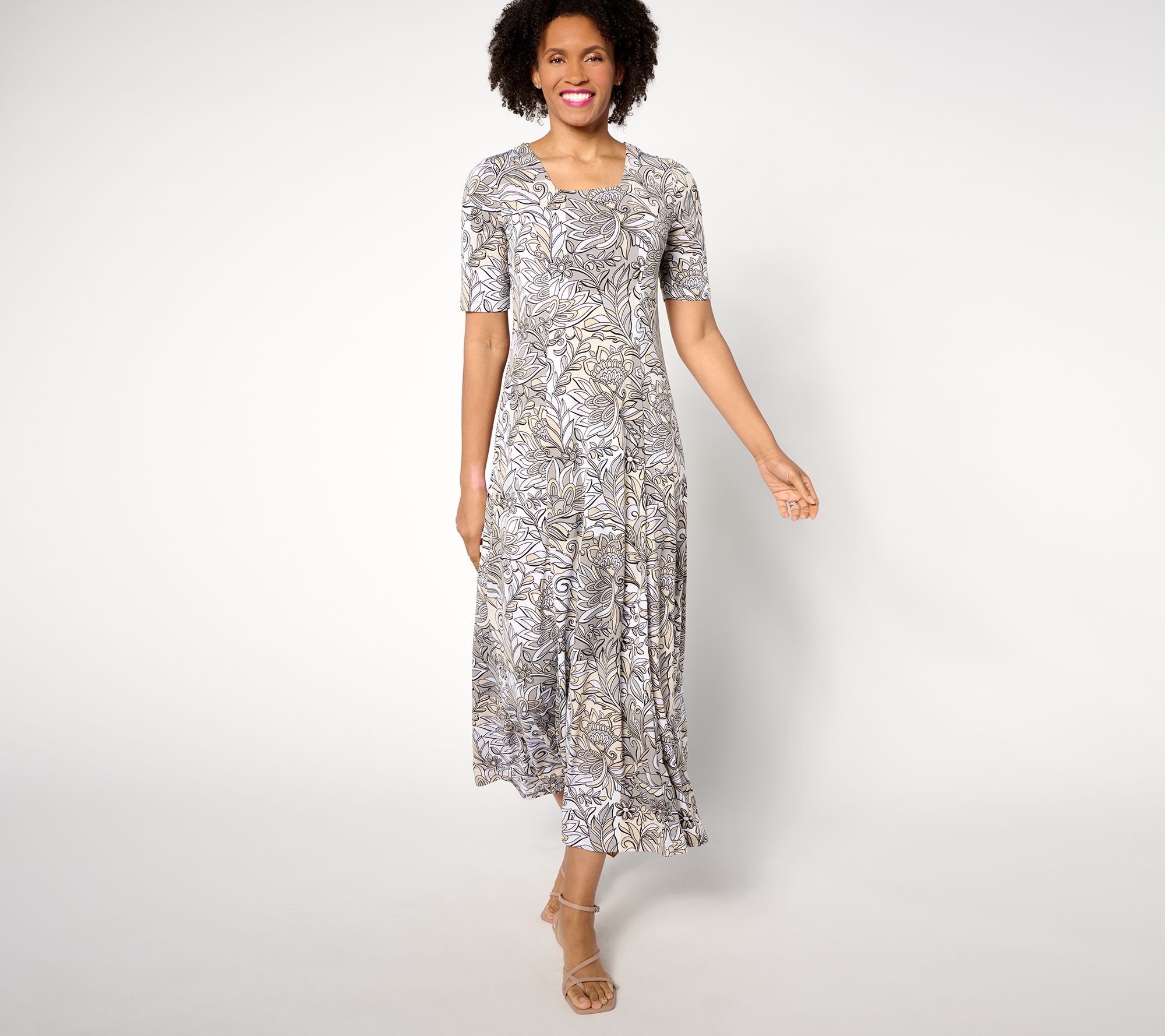 Susan Graver Passport Regular Printed Liquid Knit Maxi Dress