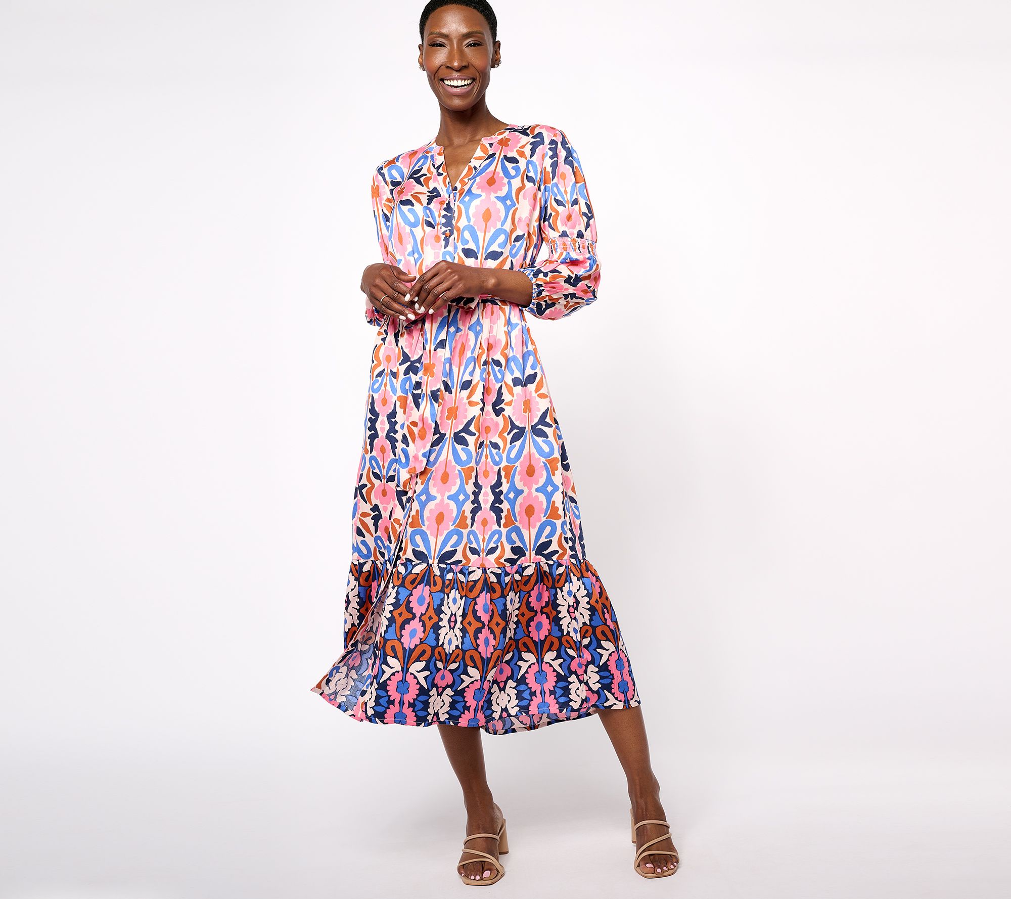 "As Is" Destination 365 Regular Printed Button Front Dress with Belt