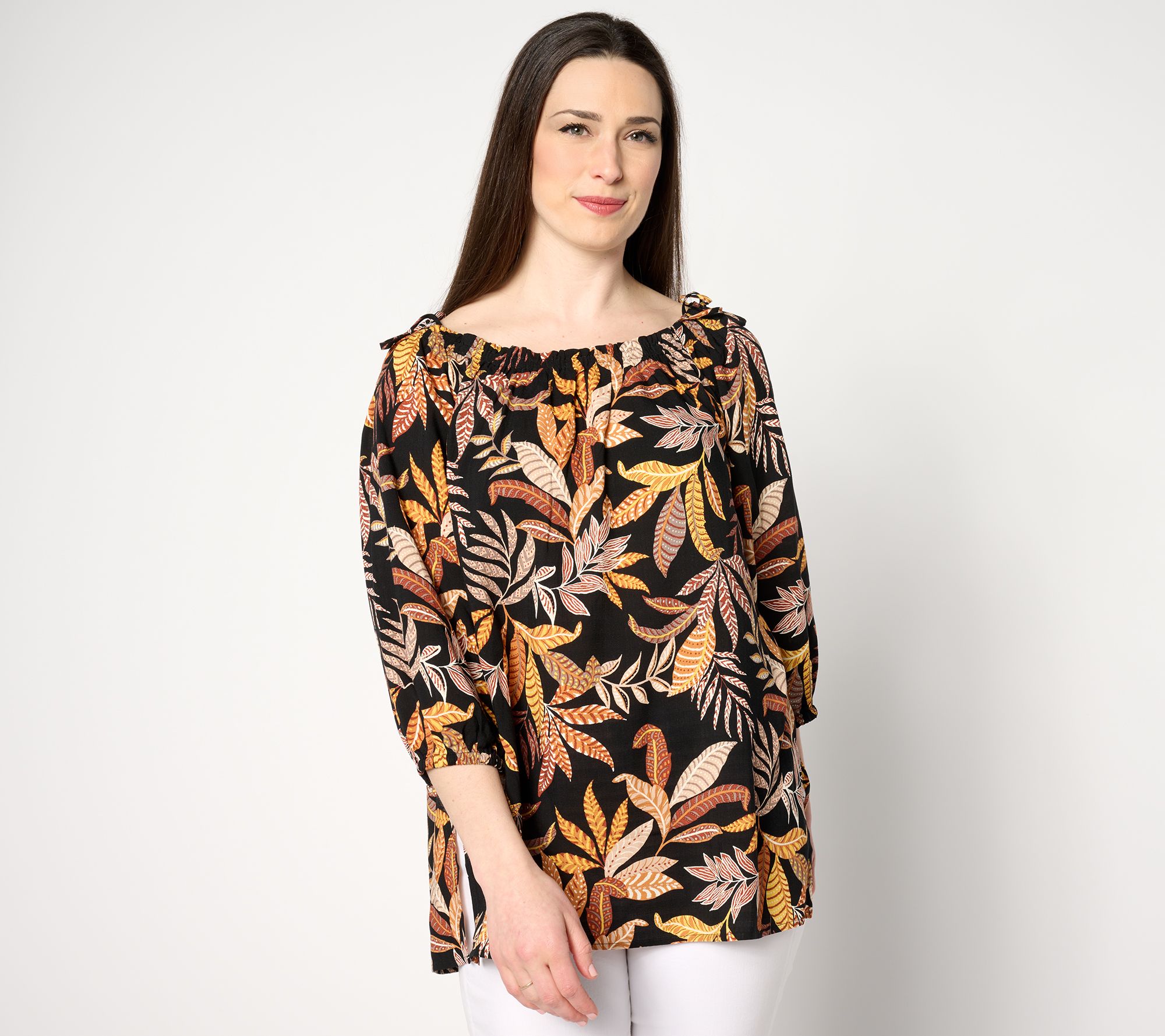 Susan Graver PURE Rayon Woven 3/4-Sleeve Peasant Tunic