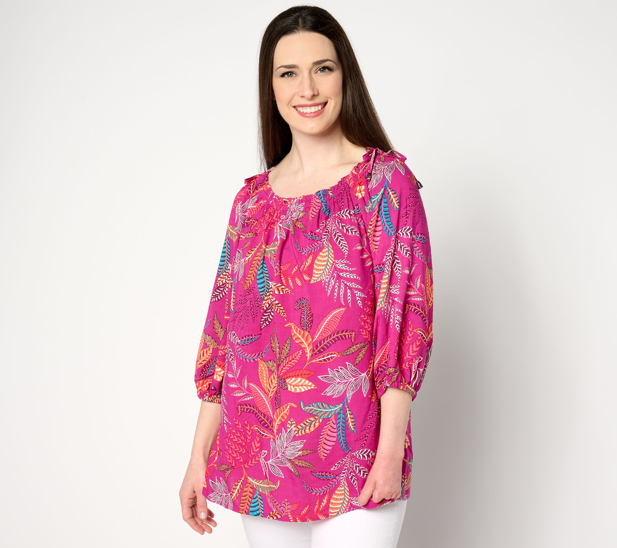 Susan Graver PURE Rayon Woven 3/4-Sleeve Peasant Tunic