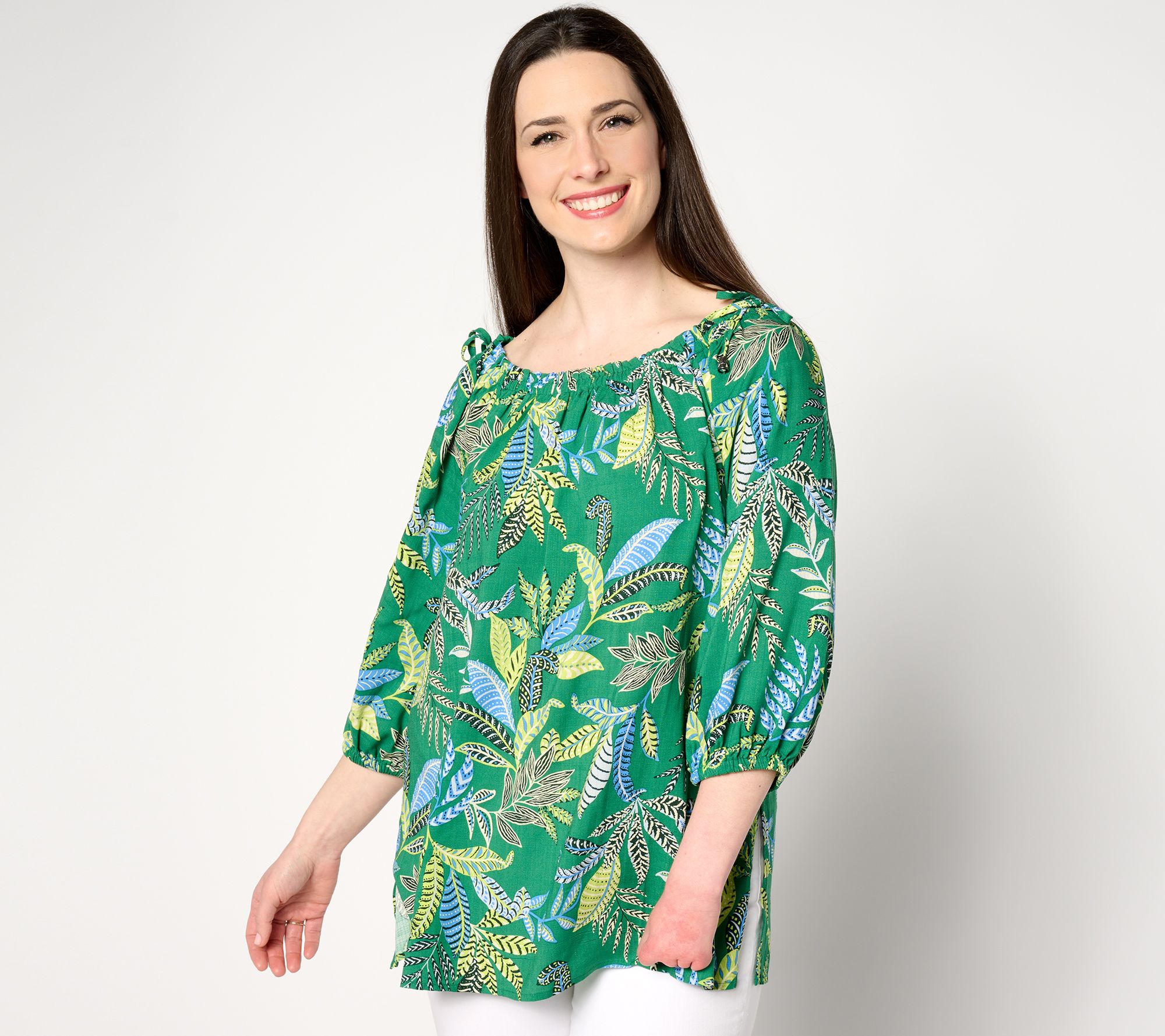 Susan Graver PURE Rayon Woven 3/4-Sleeve Peasant Tunic