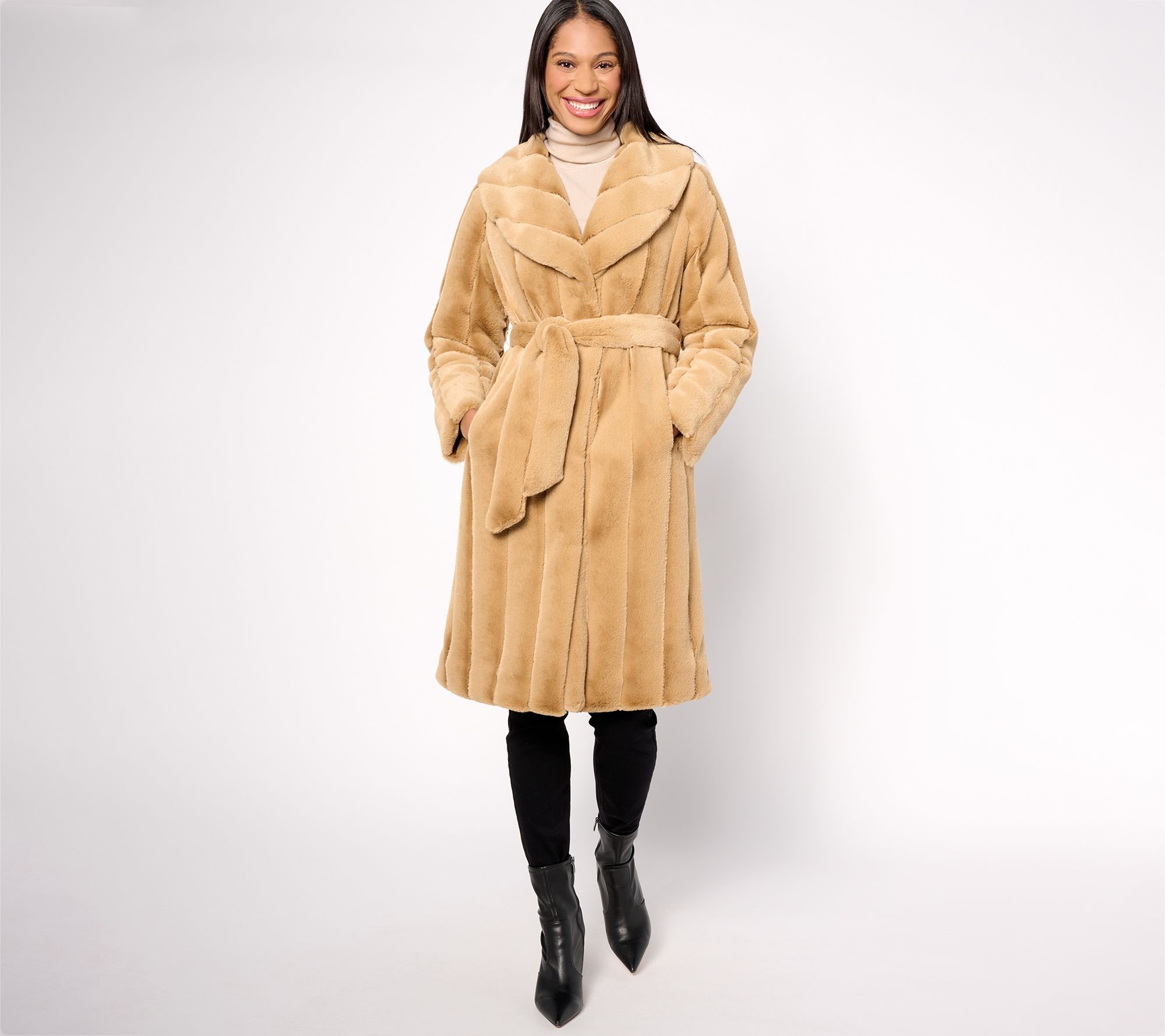 "As Is" Dennis Basso Faux Mink Coat with Shawl Collar