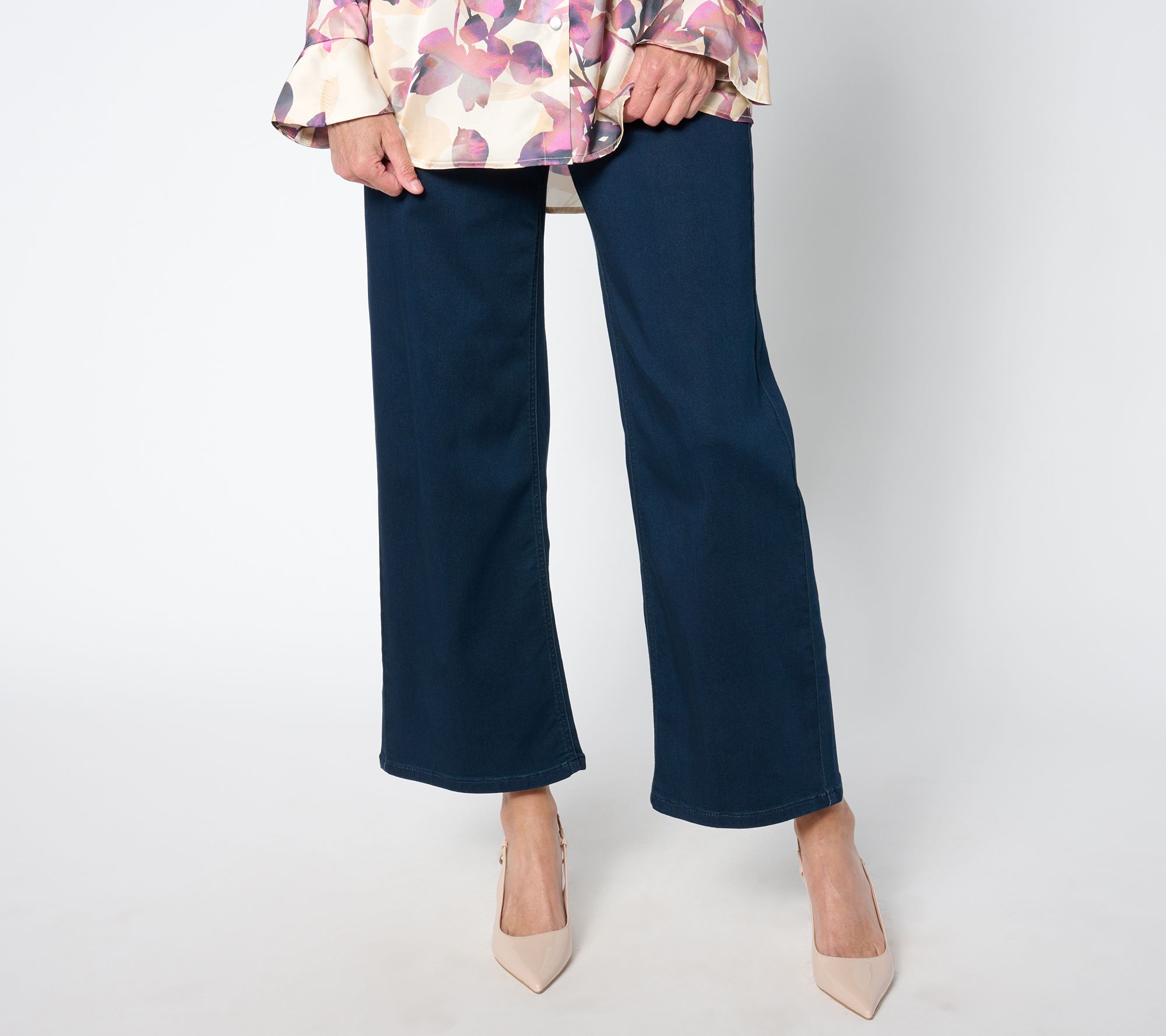 Susan Graver Petite Soft Stretch Crop Wide-Leg Jeans