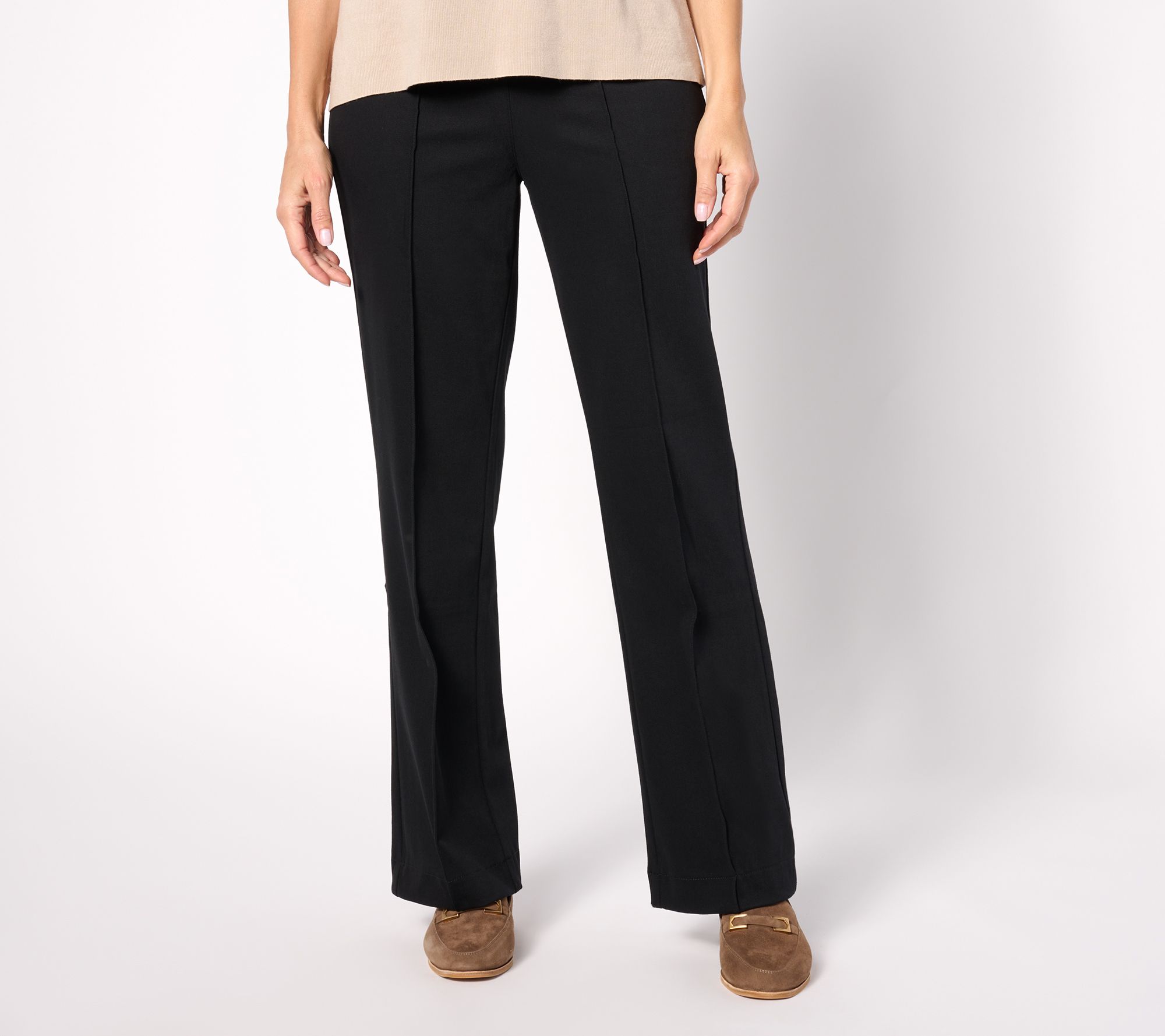 "As Is" Denim & Co. Signature Pet Easy Flex Twill Wide Leg Pull On Trouser