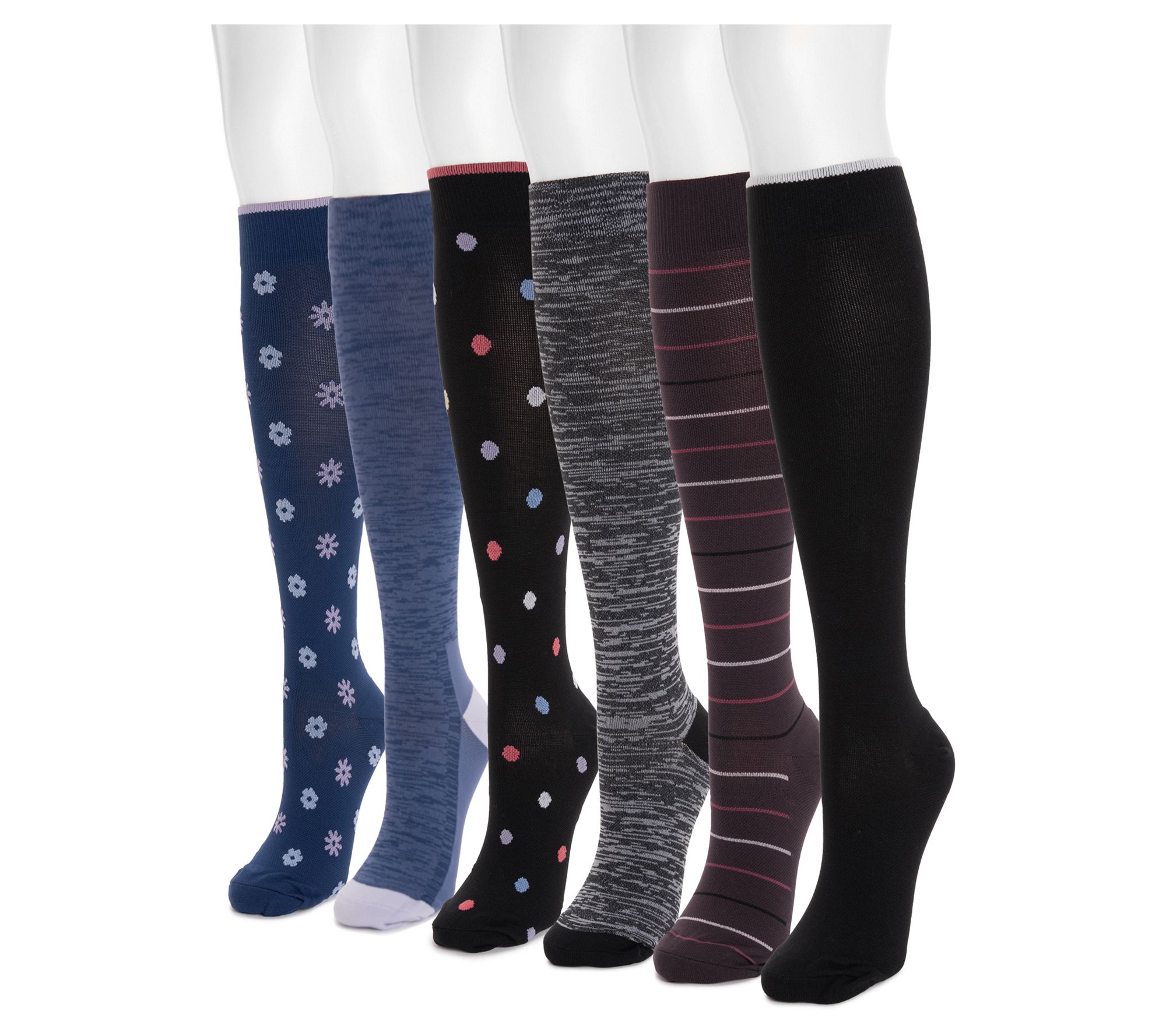 MUK LUKS Women's Nylon Compression Knee-High Sock Set - 6 Pair - QVC.com