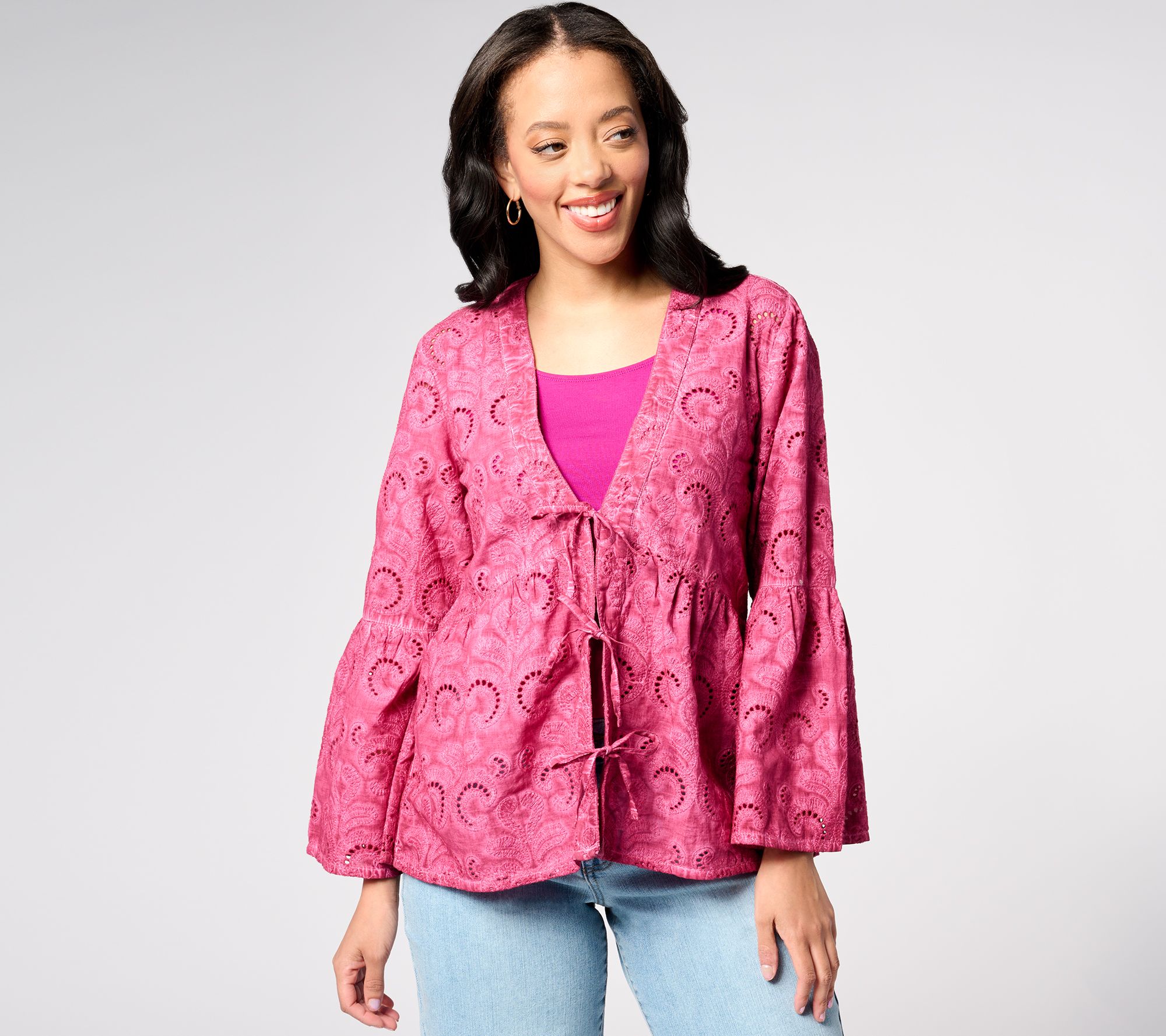 "As Is" LOGO Lavish by Lori Goldstein Tie Front Jacket