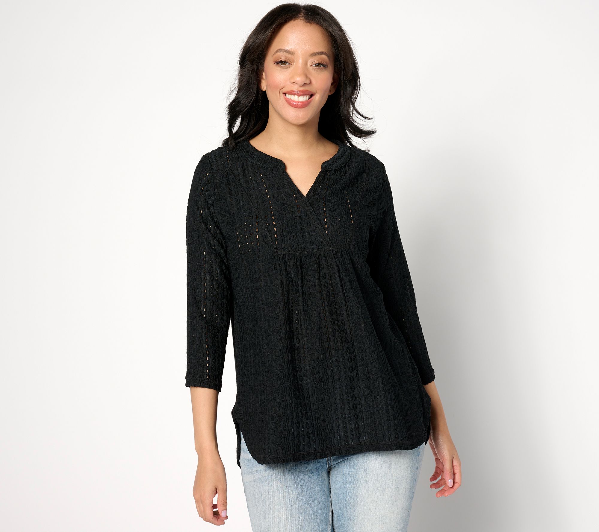 "As Is" LOGO by Lori Goldstein Knit Eyelet Crewneck Top