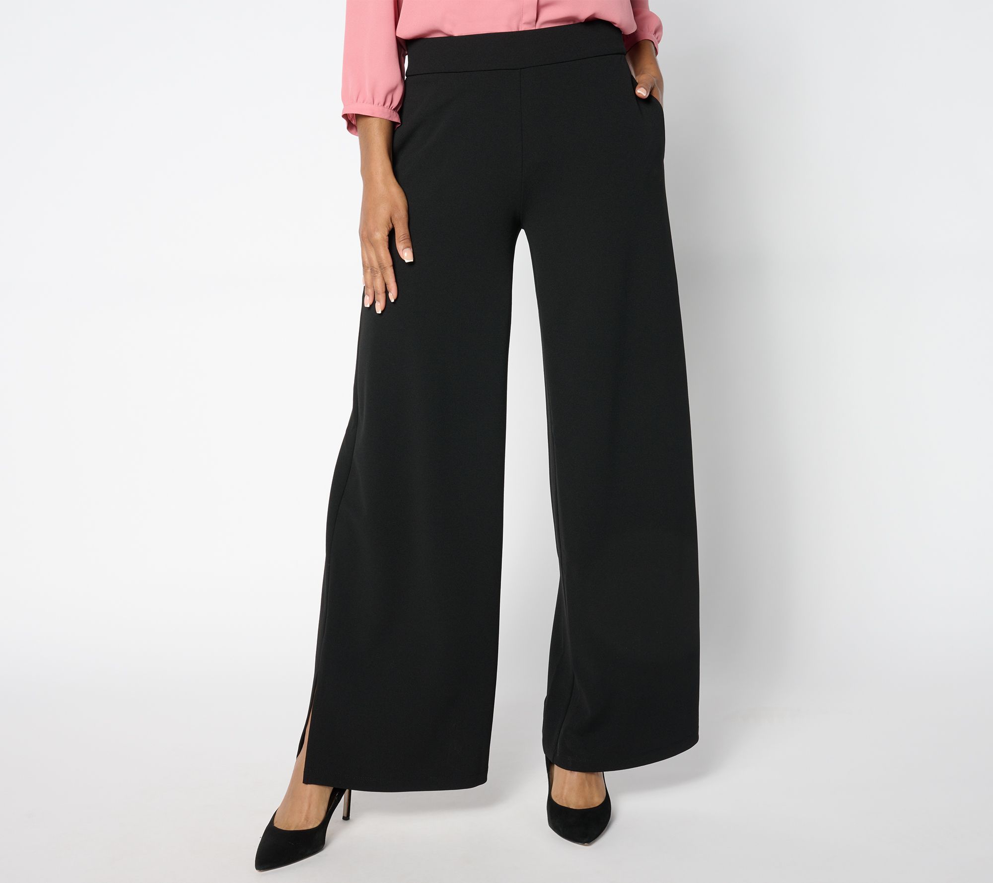 Dennis Basso Petite Luxe Crepe Wide Leg Pant with Slit