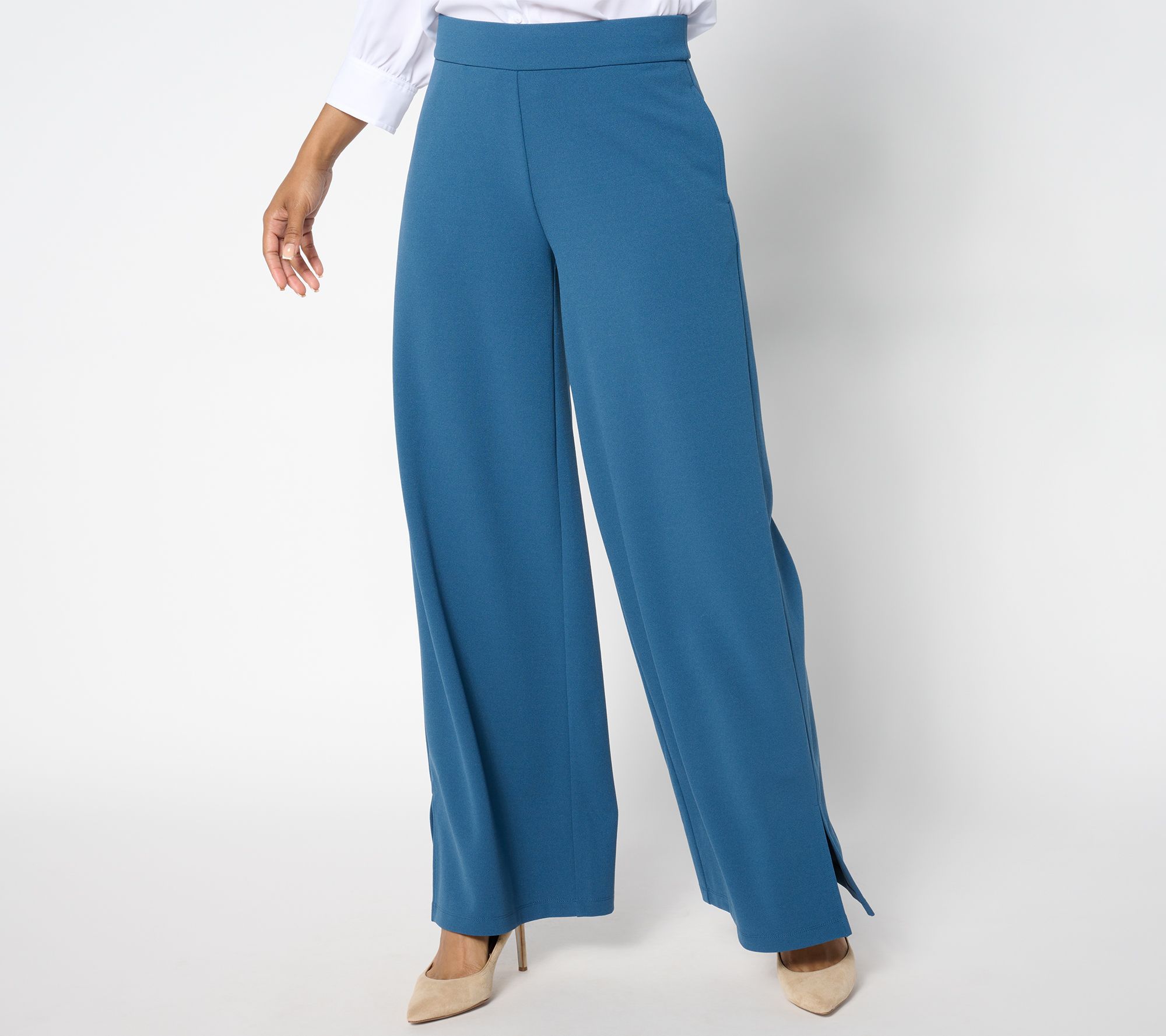 Dennis Basso Petite Luxe Crepe Wide Leg Pant with Slit