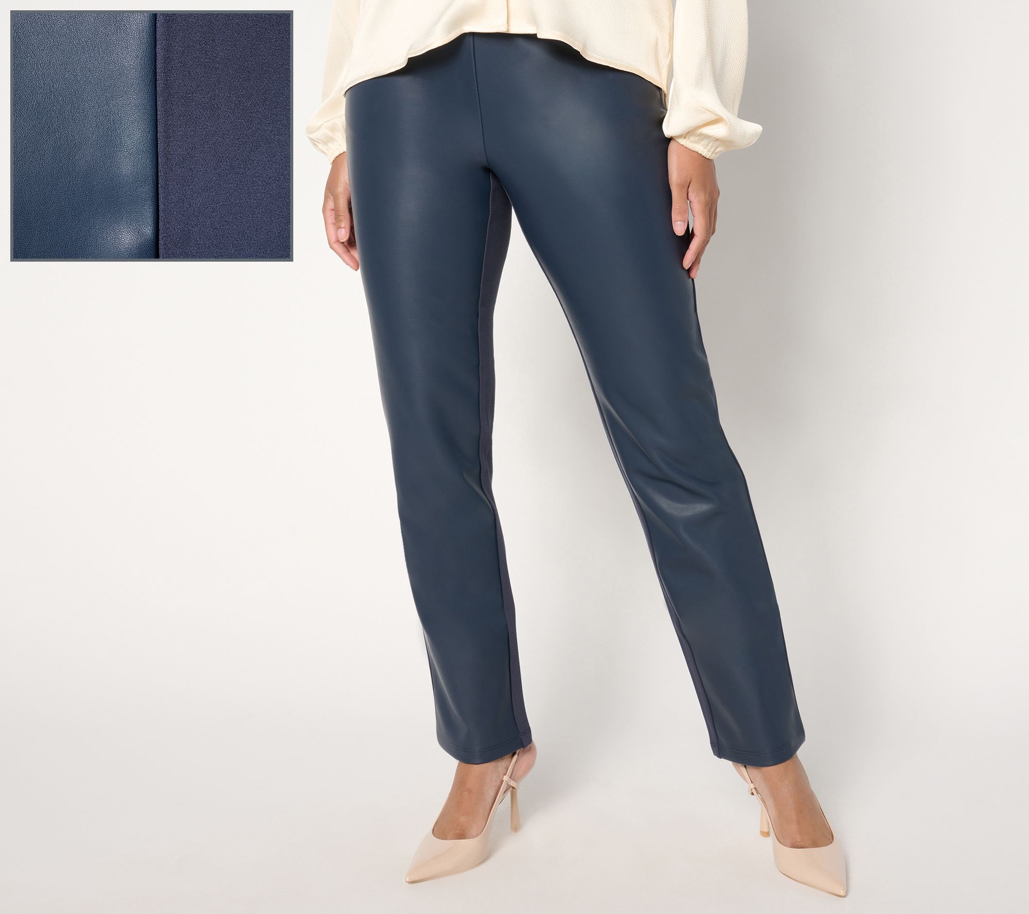 Belle by Kim Gravel Tall Faux Leather Front, Ponte Back Pant
