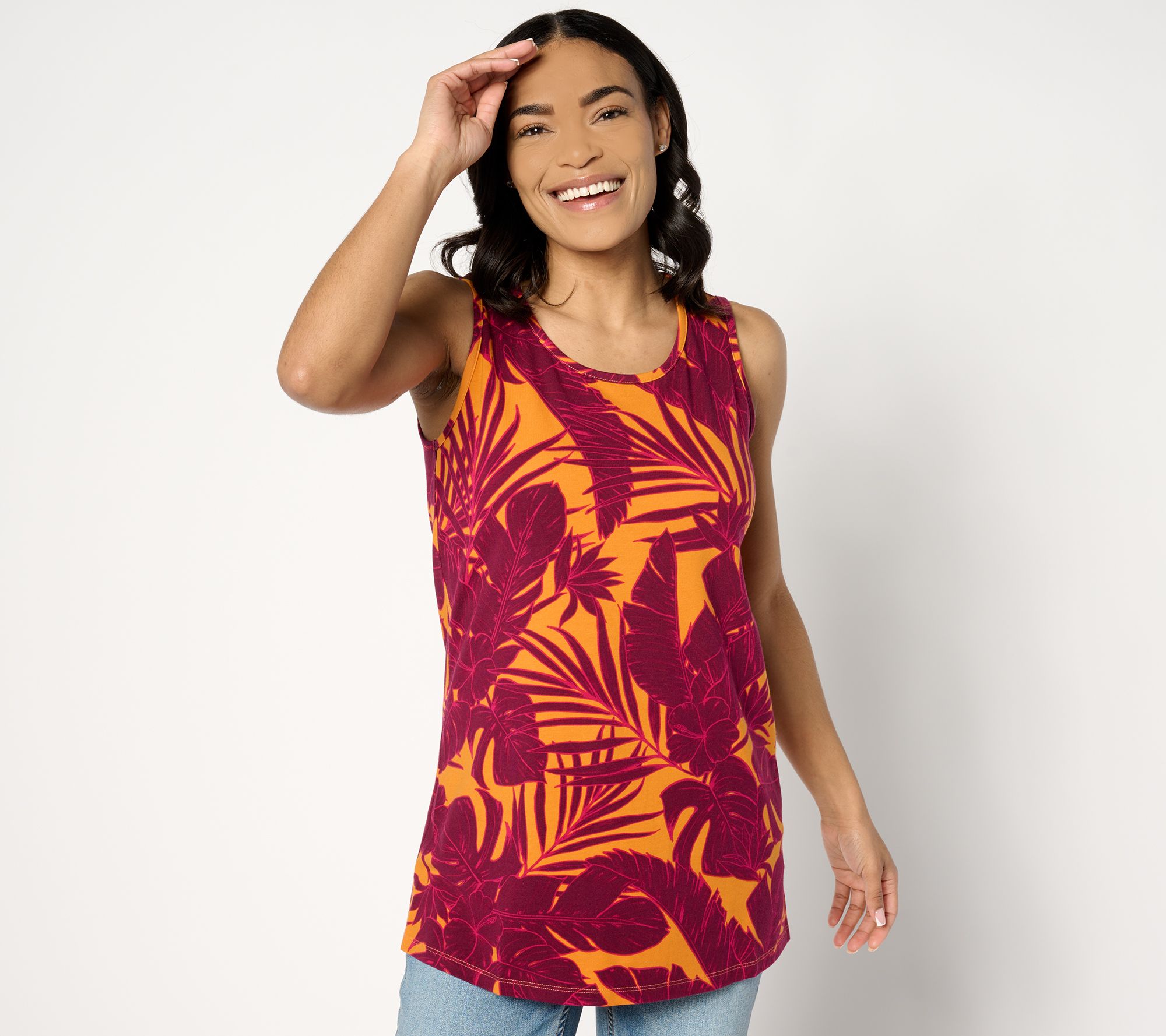 "As Is" Denim & Co. Printed Favorite Jersey Scoop Neck Tunic Tank Top