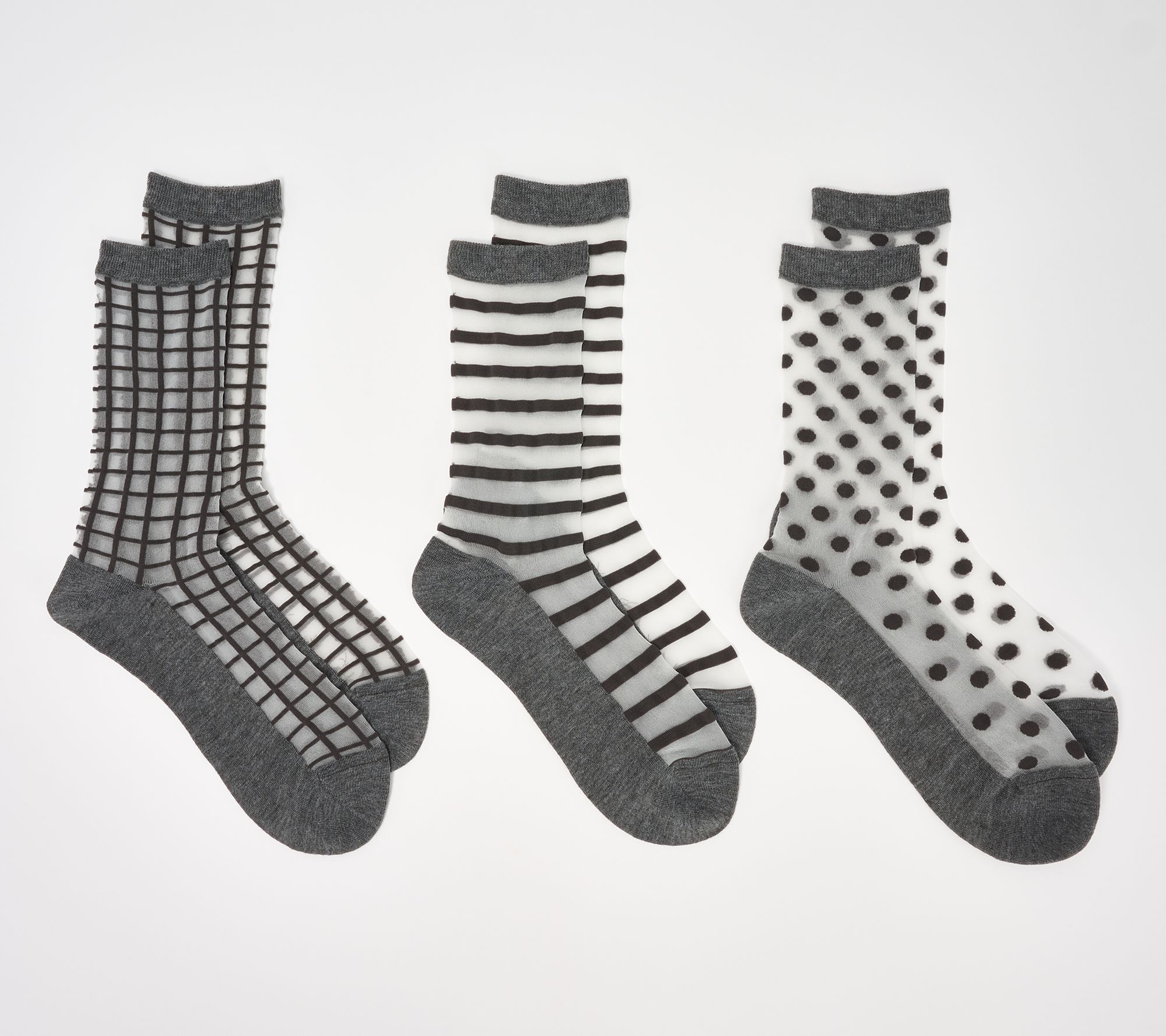 Complliments 3 Pack of Sheer Patterned Crew Socks