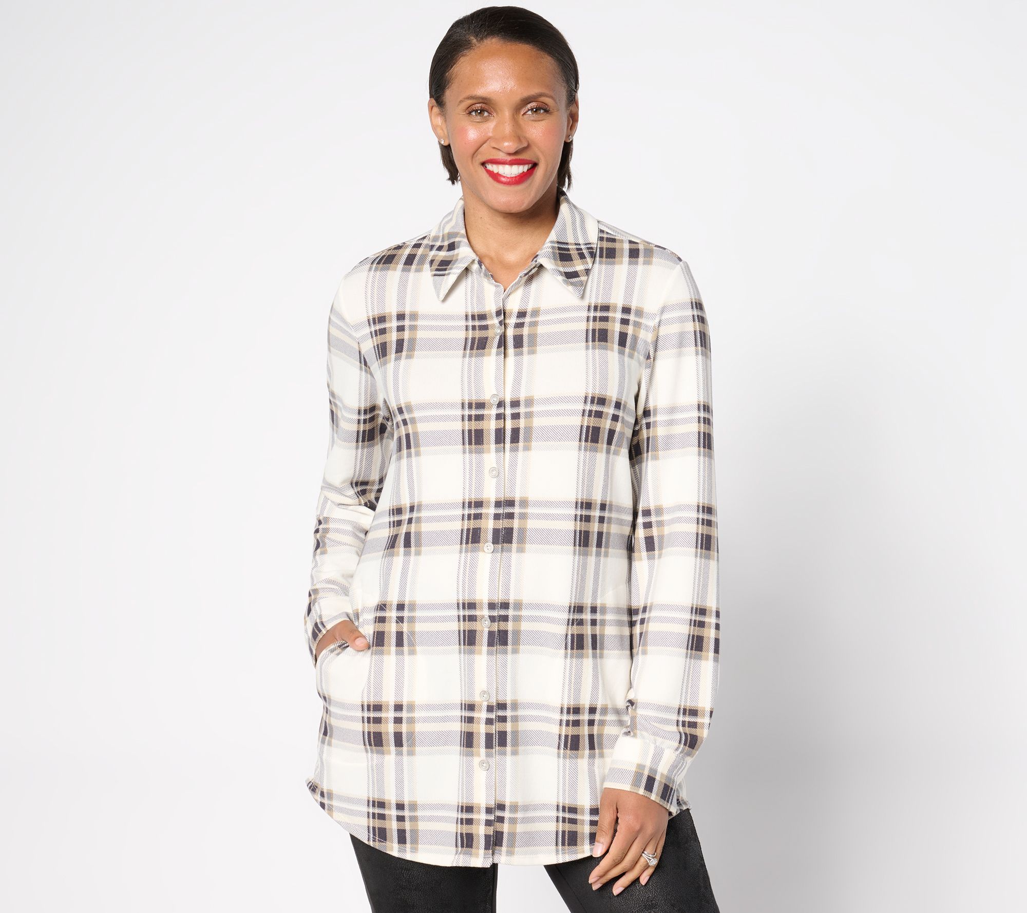 Denim & Co. Heavenly Jersey Button Front Tunic with Pockets