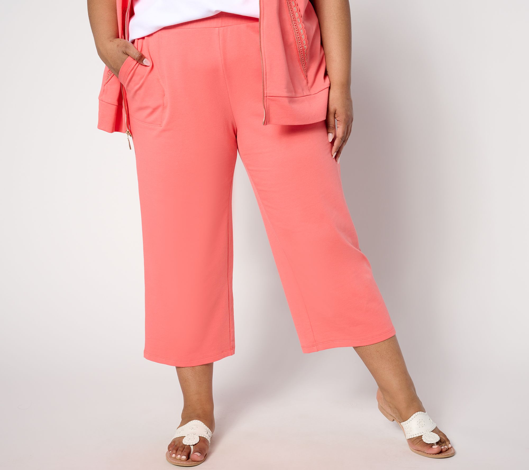 "As Is" Belle Beach by Kim Gravel Petite French Terry Cropped Pant