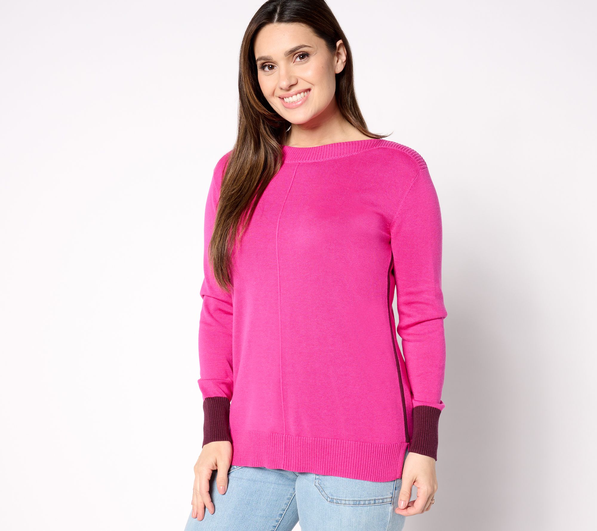 "As Is" Belle by Kim Gravel Boat Neck Sweater with Contrast Cuff