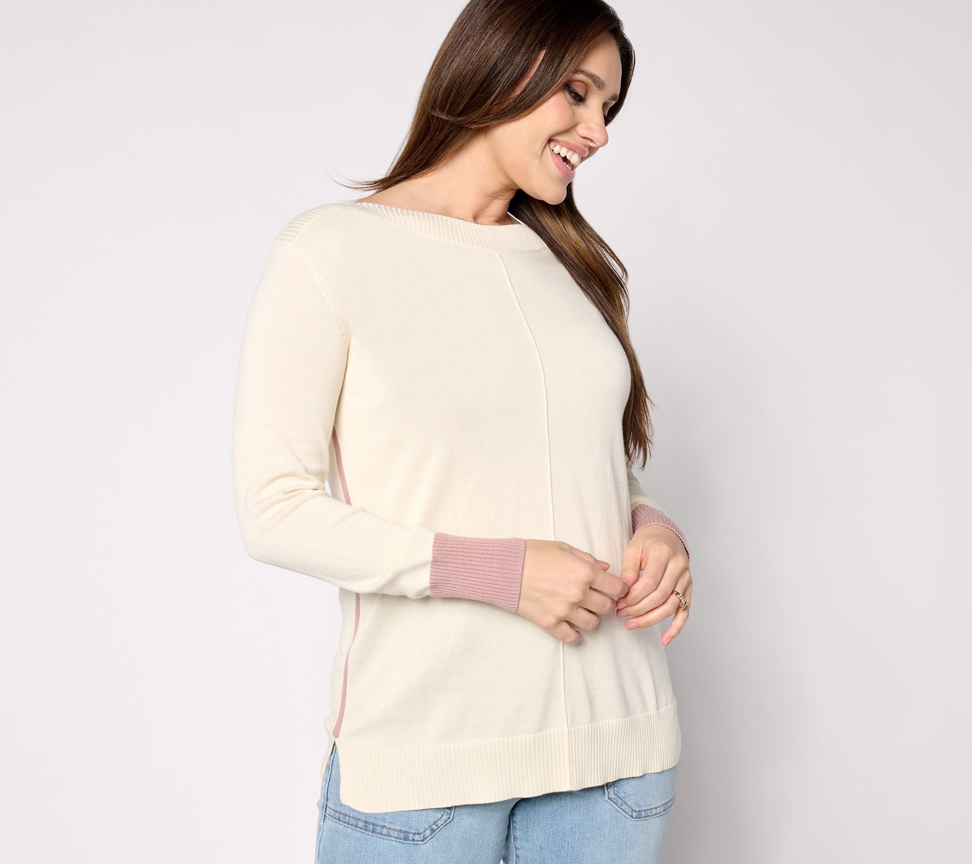 "As Is" Belle by Kim Gravel Boat Neck Sweater with Contrast Cuff