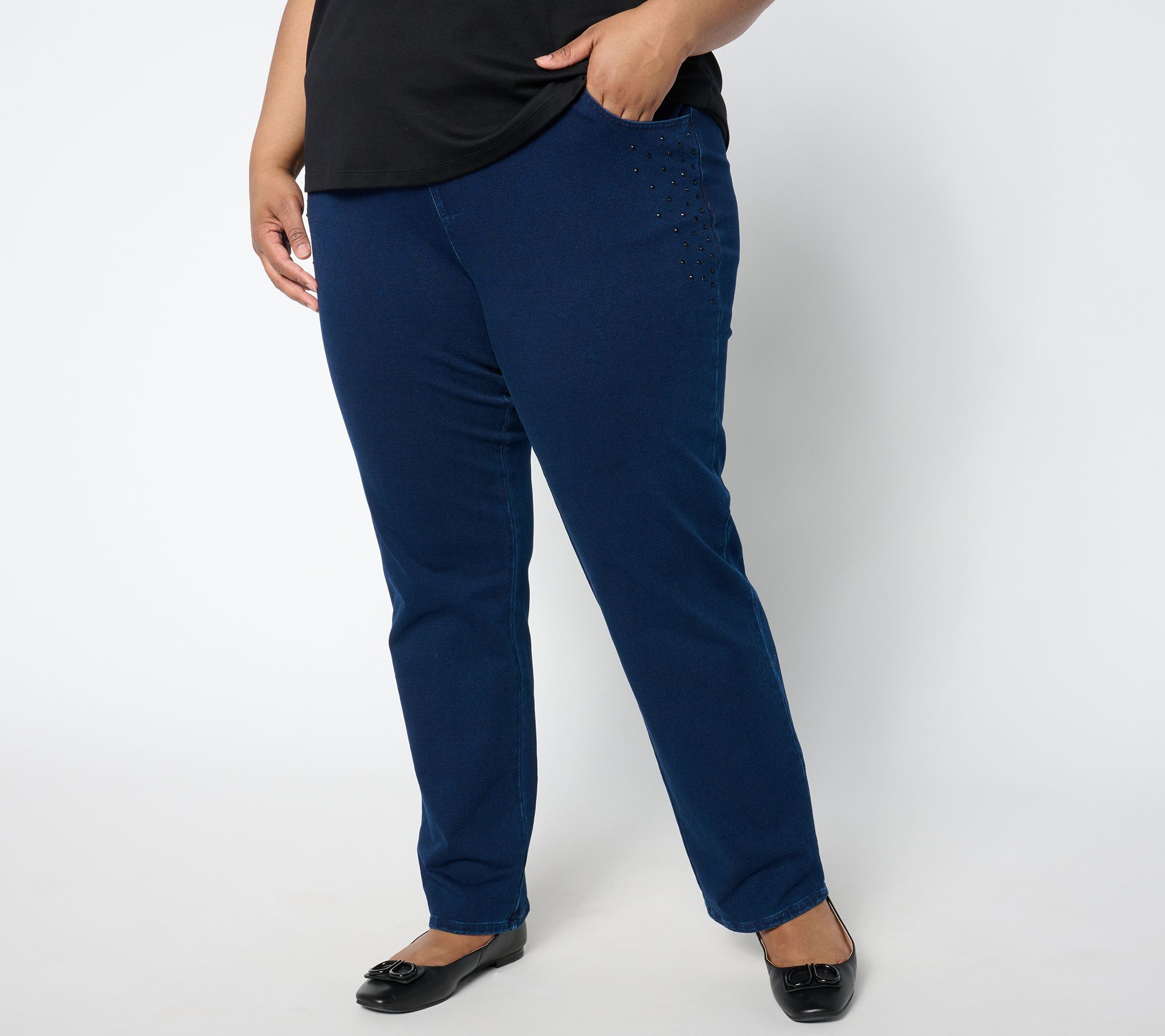 "As Is" Quacker Factory Regular DreamJeannes Flat Waistband Straight Leg