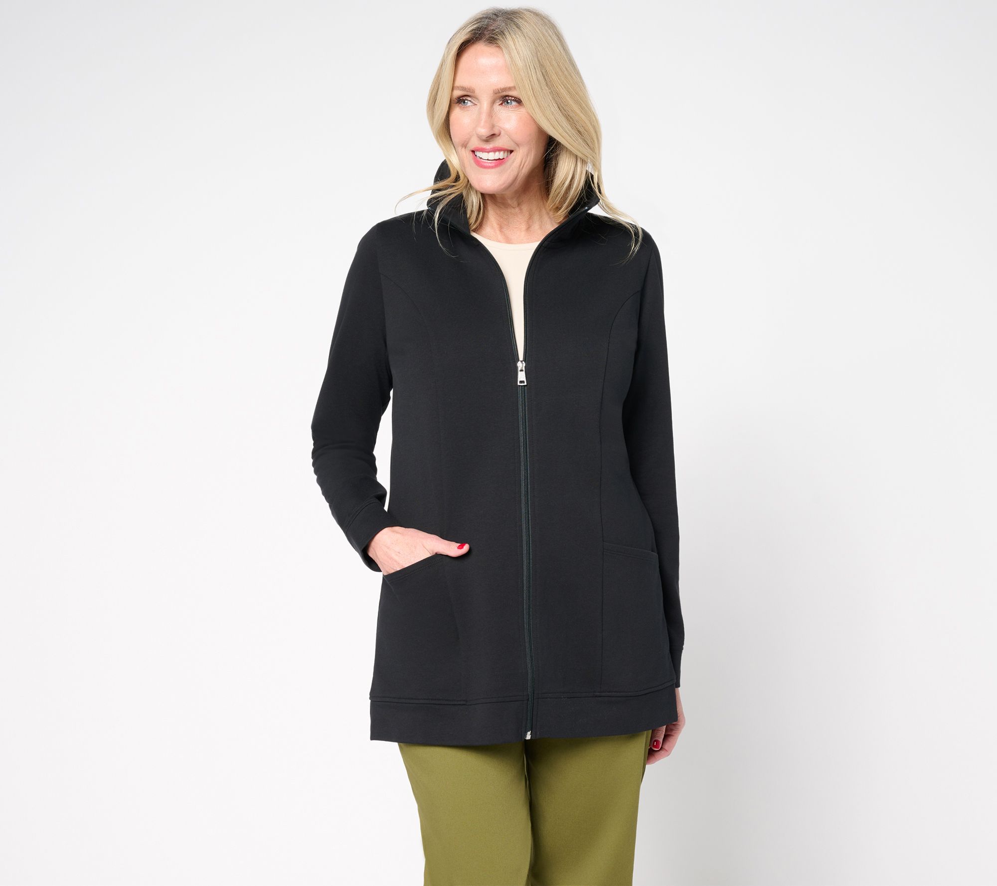 Denim & Co. Petite EasyWear French Terry Tunic Jacket