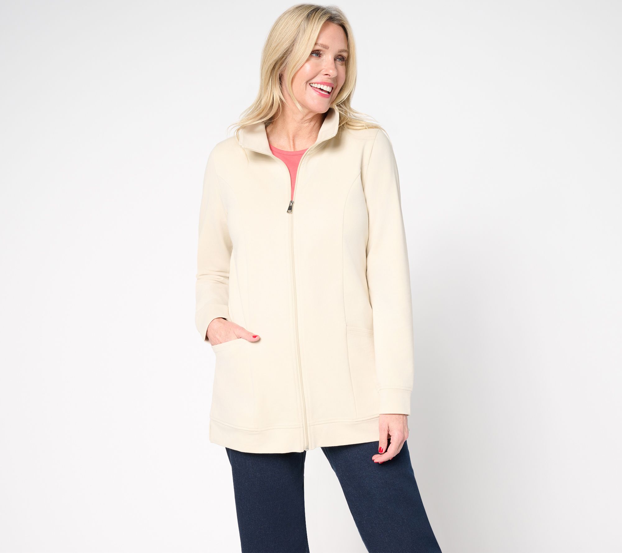 Denim & Co. Petite EasyWear French Terry Tunic Jacket