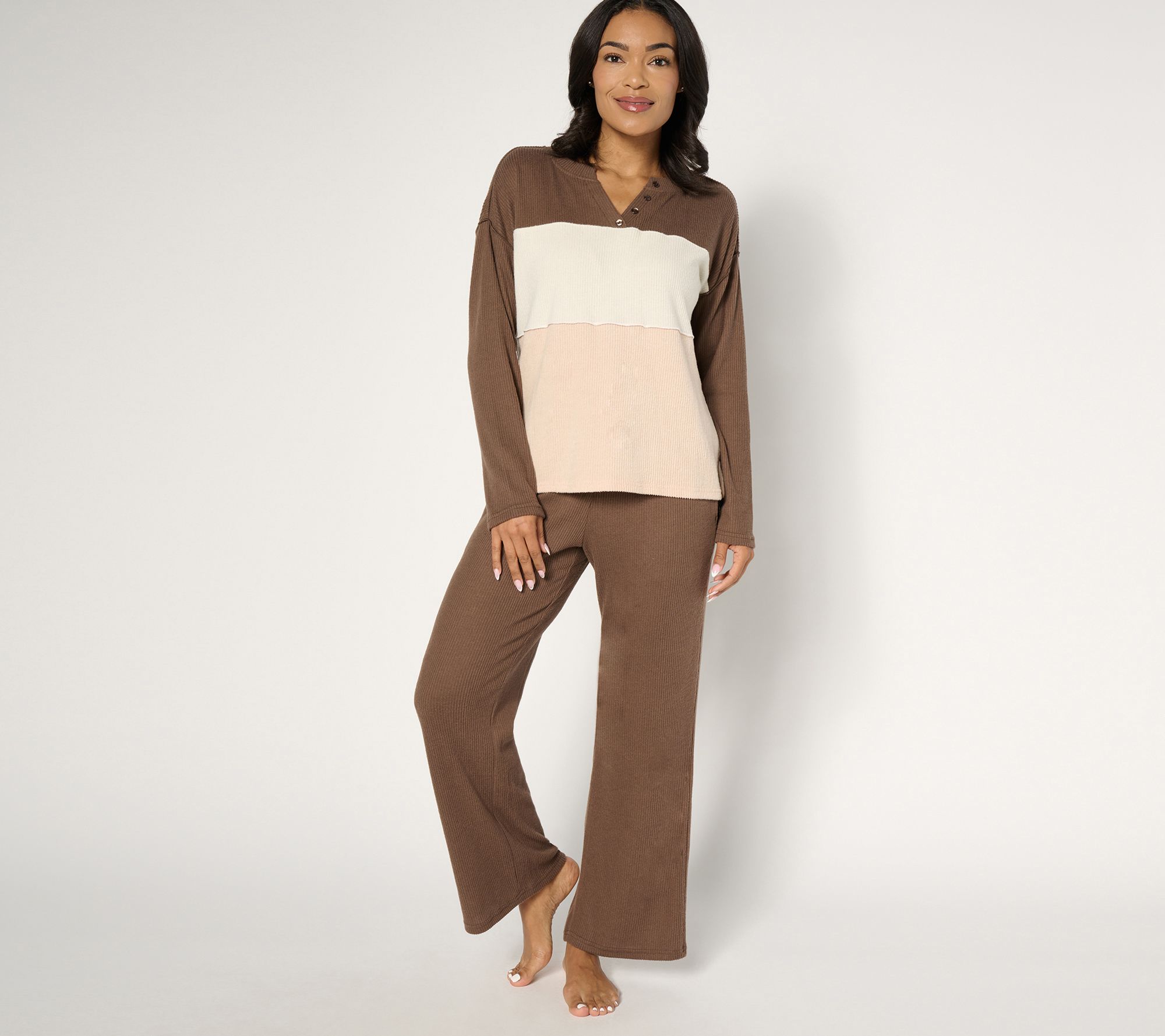 MUK LUKS Regular Brushed Rib Color Block Lounge Set