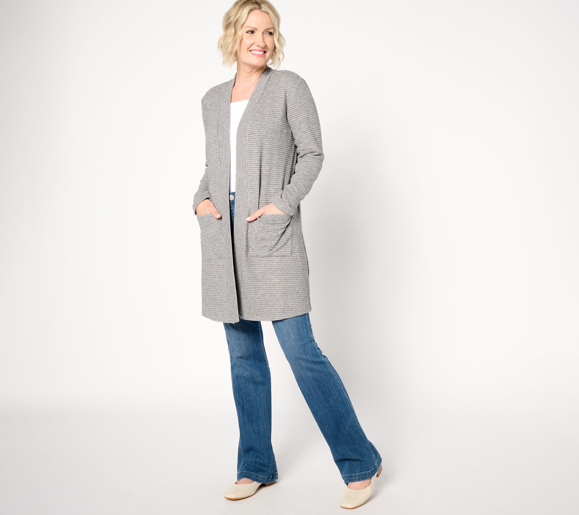 "As Is" Susan Graver Regular Lifestyle Ottoman Rib Duster Cardigan