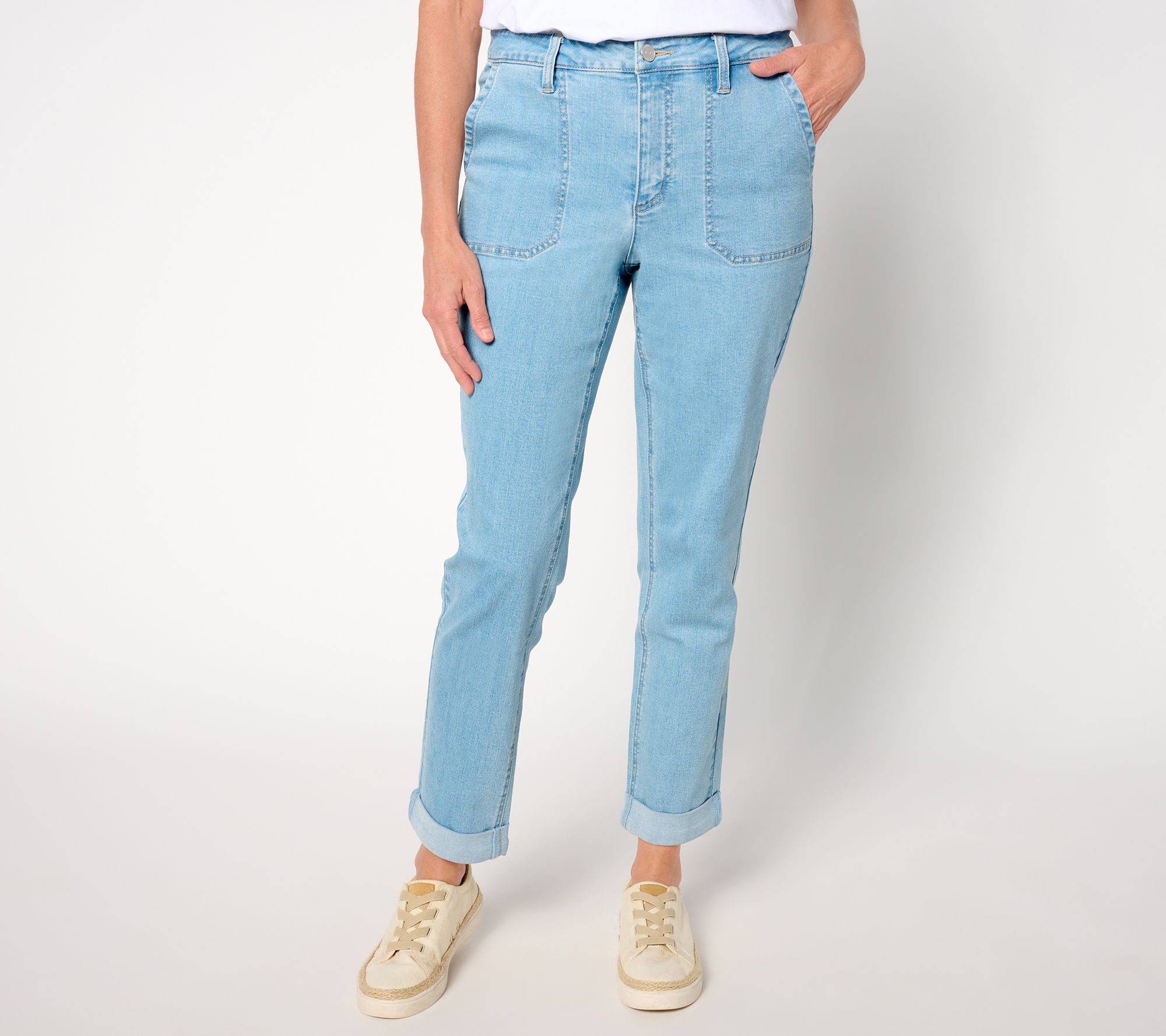 "As Is" Susan Graver Petite Utility Style Ankle Jean with Cuff