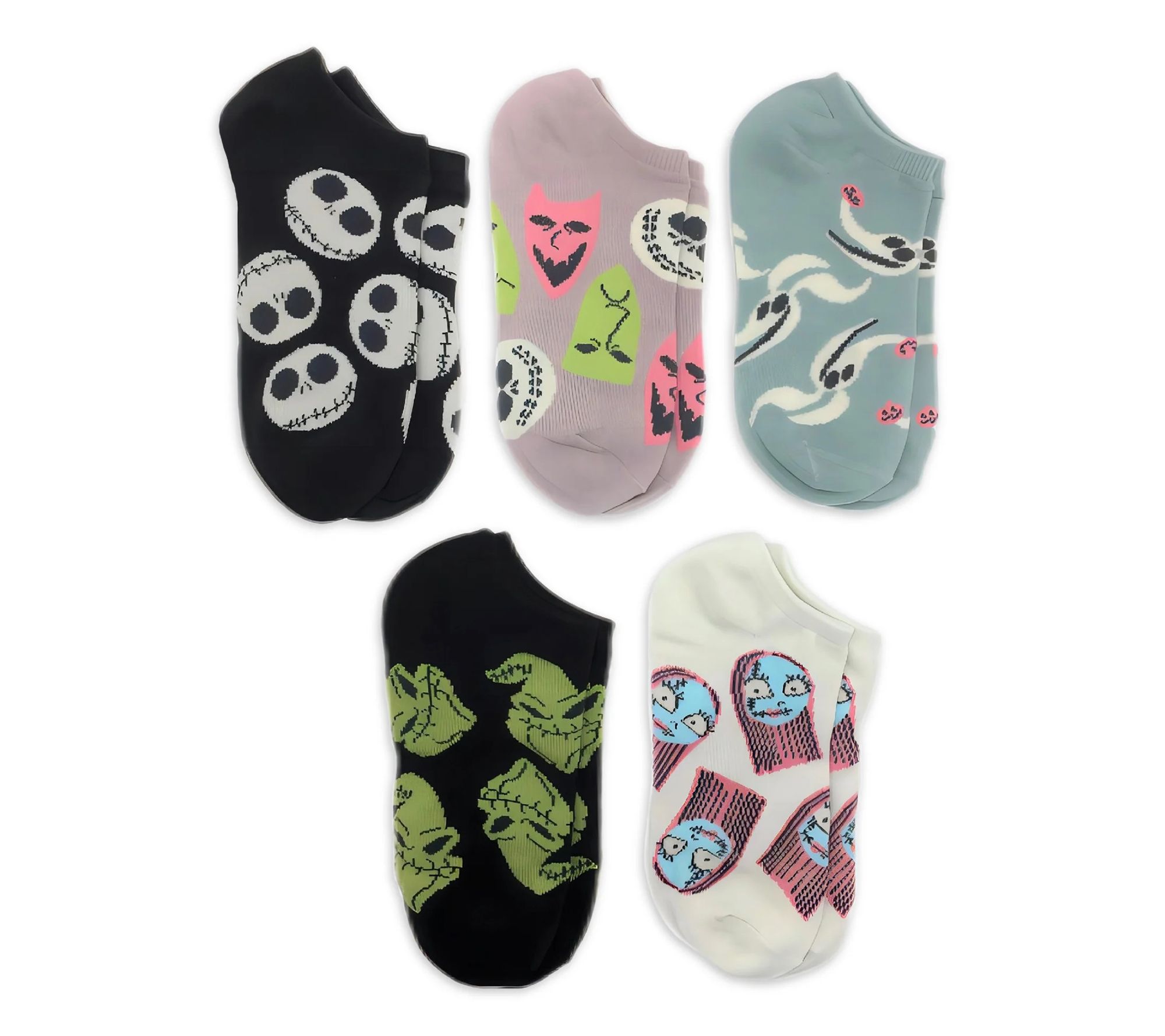 Nightmare Before Christmas Ladies' Set of 5 No-Show Sock Set