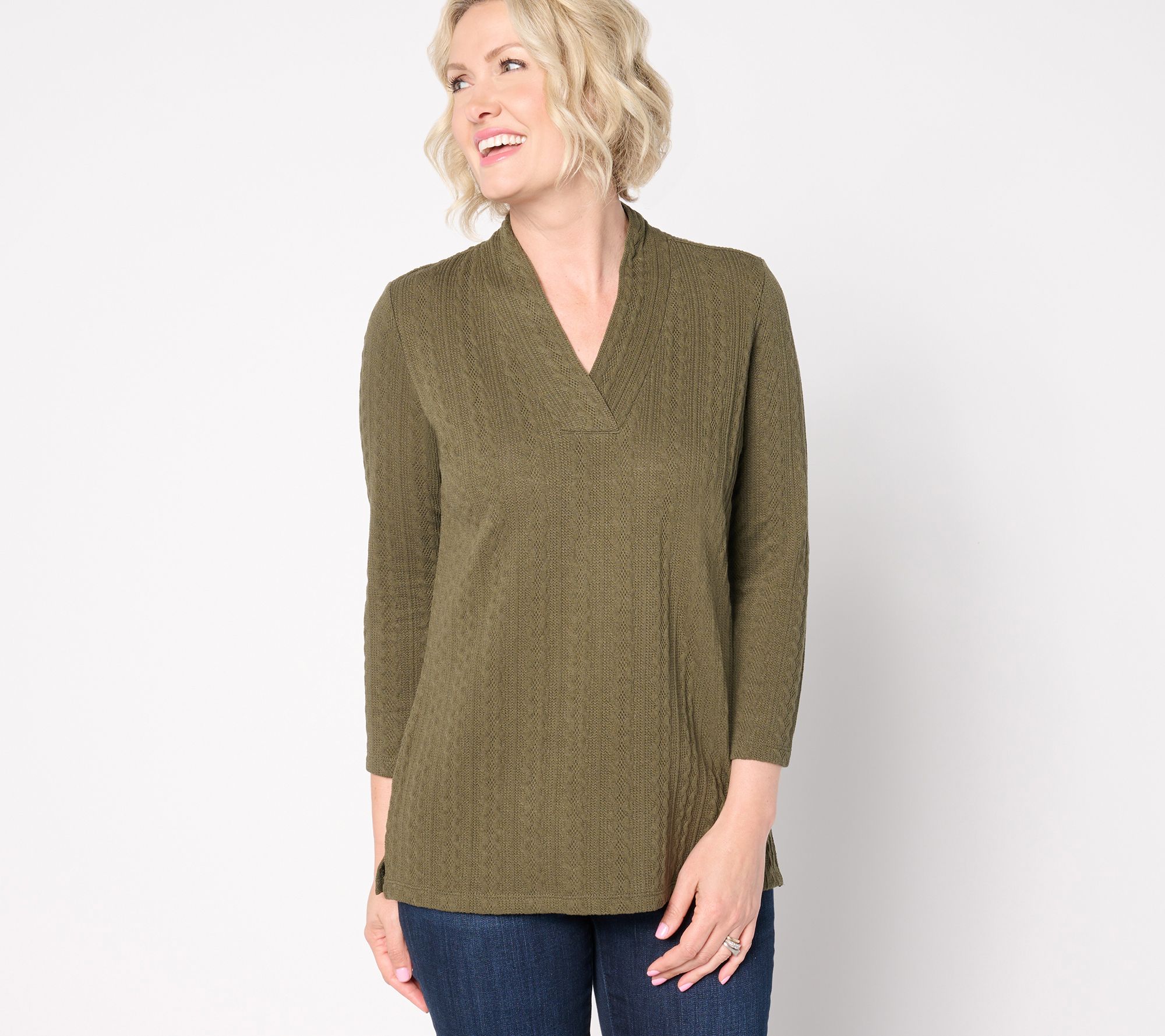 "As Is" Belle by Kim Gravel Textured Cable Crossover V-Neck Top