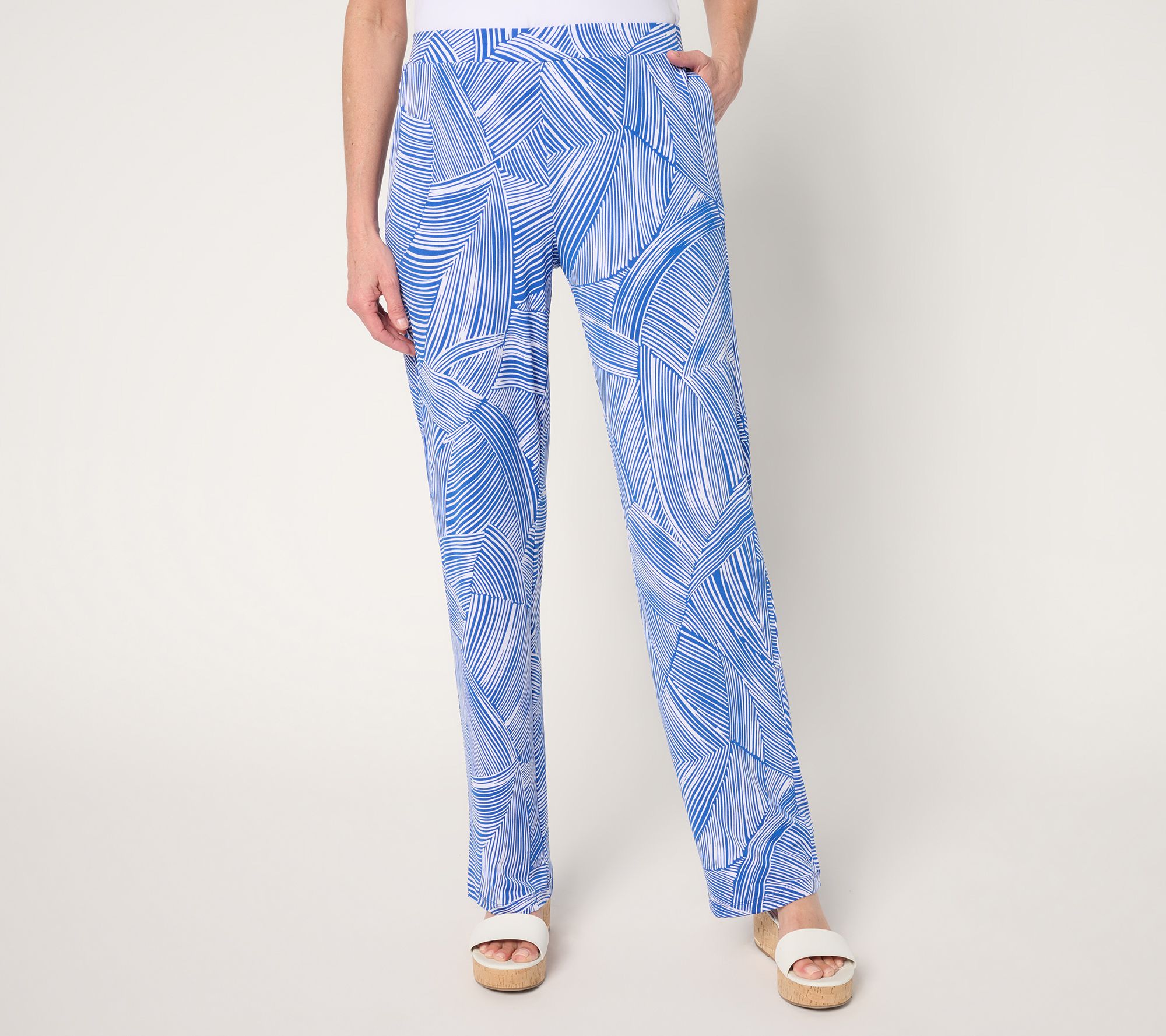 Susan Graver Petite Printed Liquid Knit Sofia Straight Leg Pants