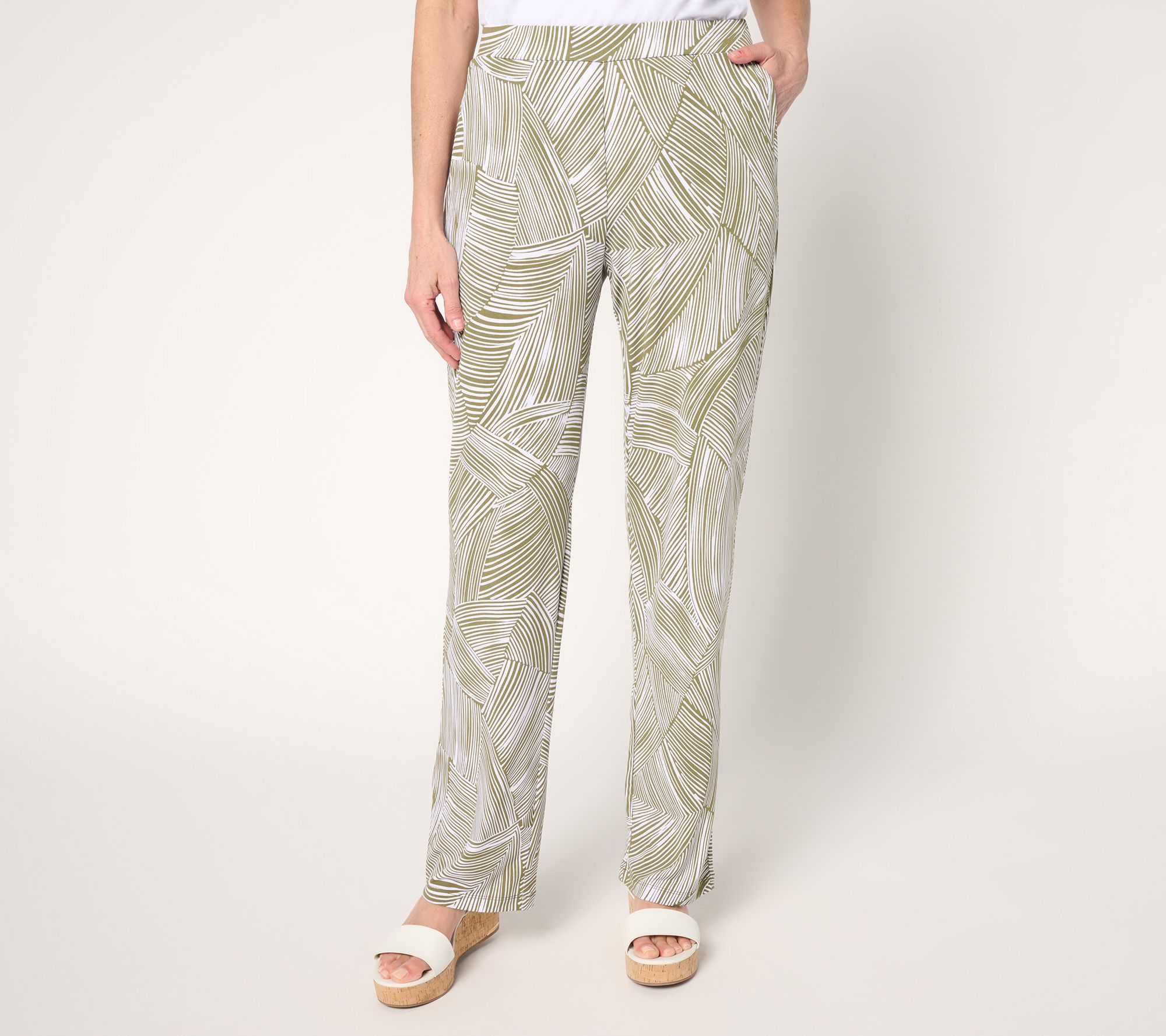 Susan Graver Petite Printed Liquid Knit Sofia Straight Leg Pants