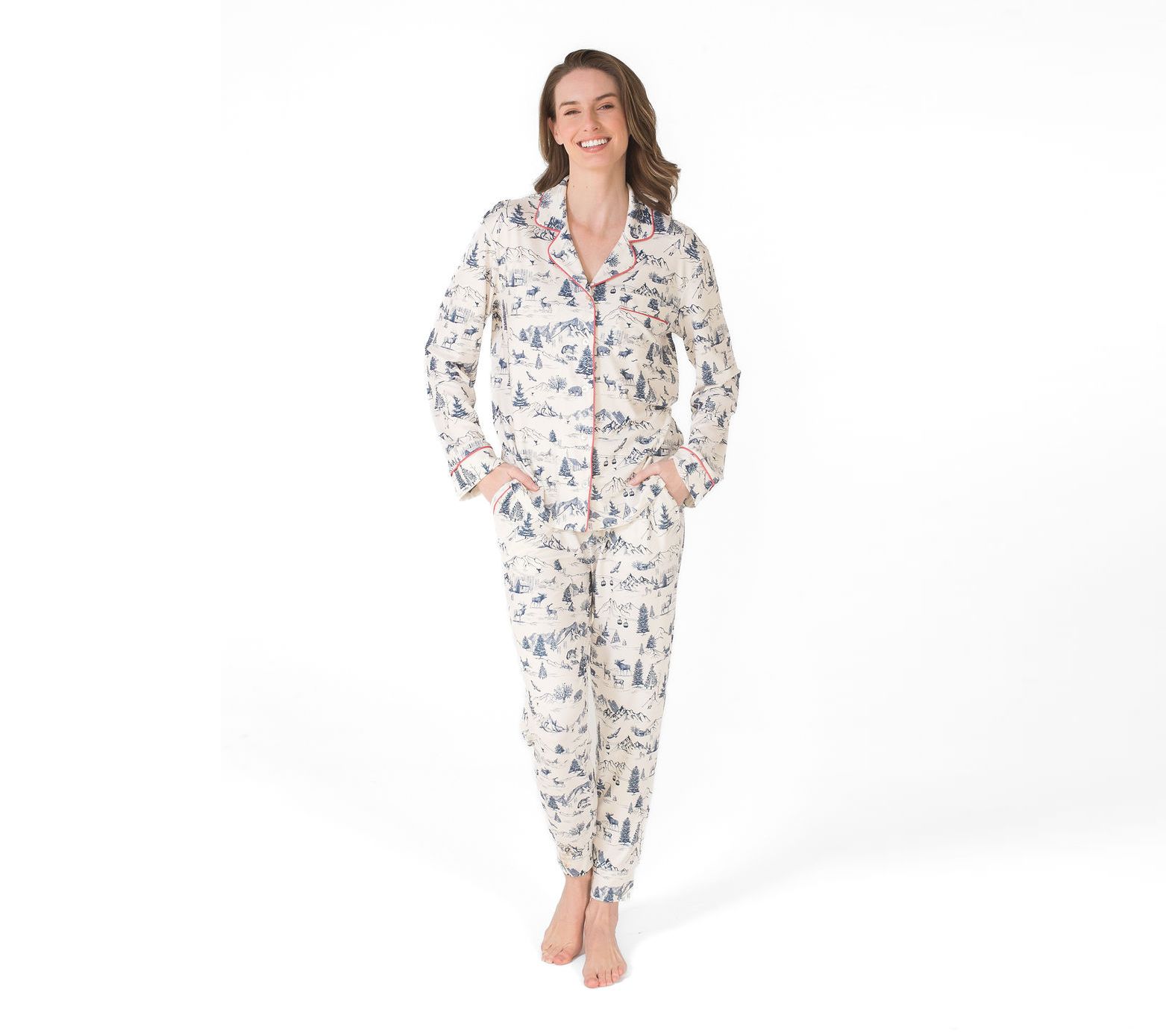 LATTELOVE Notch Collar Button Front Top & Jogger Pajama Set