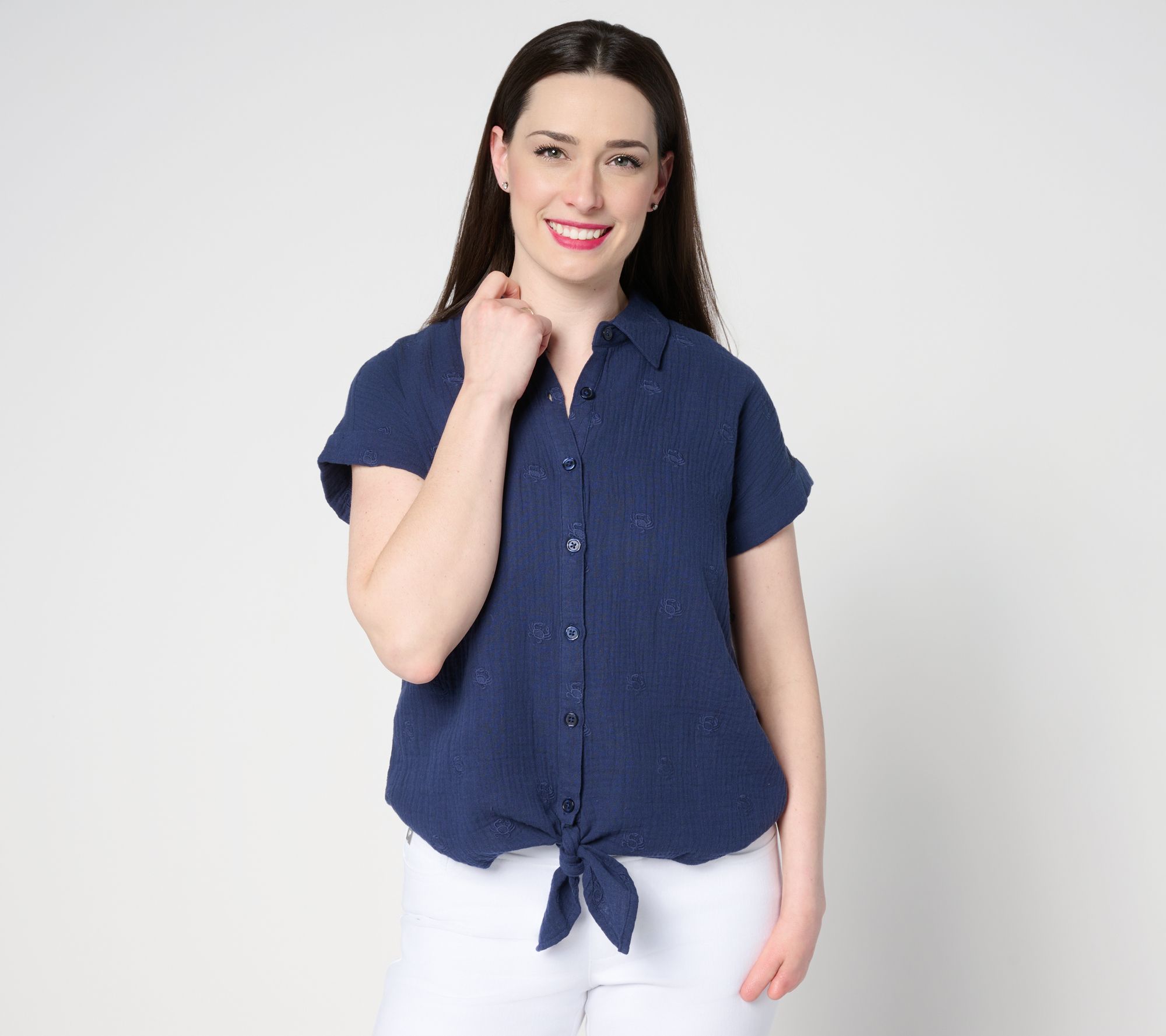 Belle Beach by Kim Gravel Under the Sea Cotton Gauze Tie Front Shirt