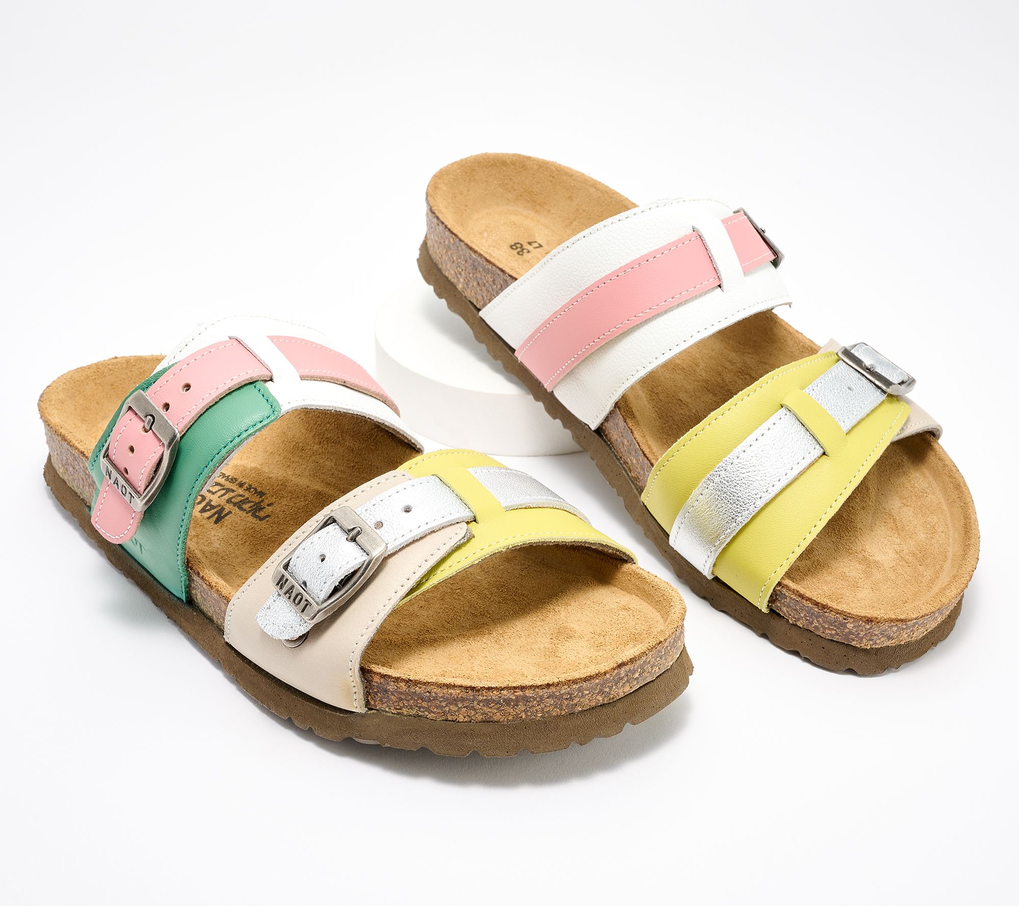 "As Is" Naot Leather Double Strap Slide Sandals- Santa Cruz