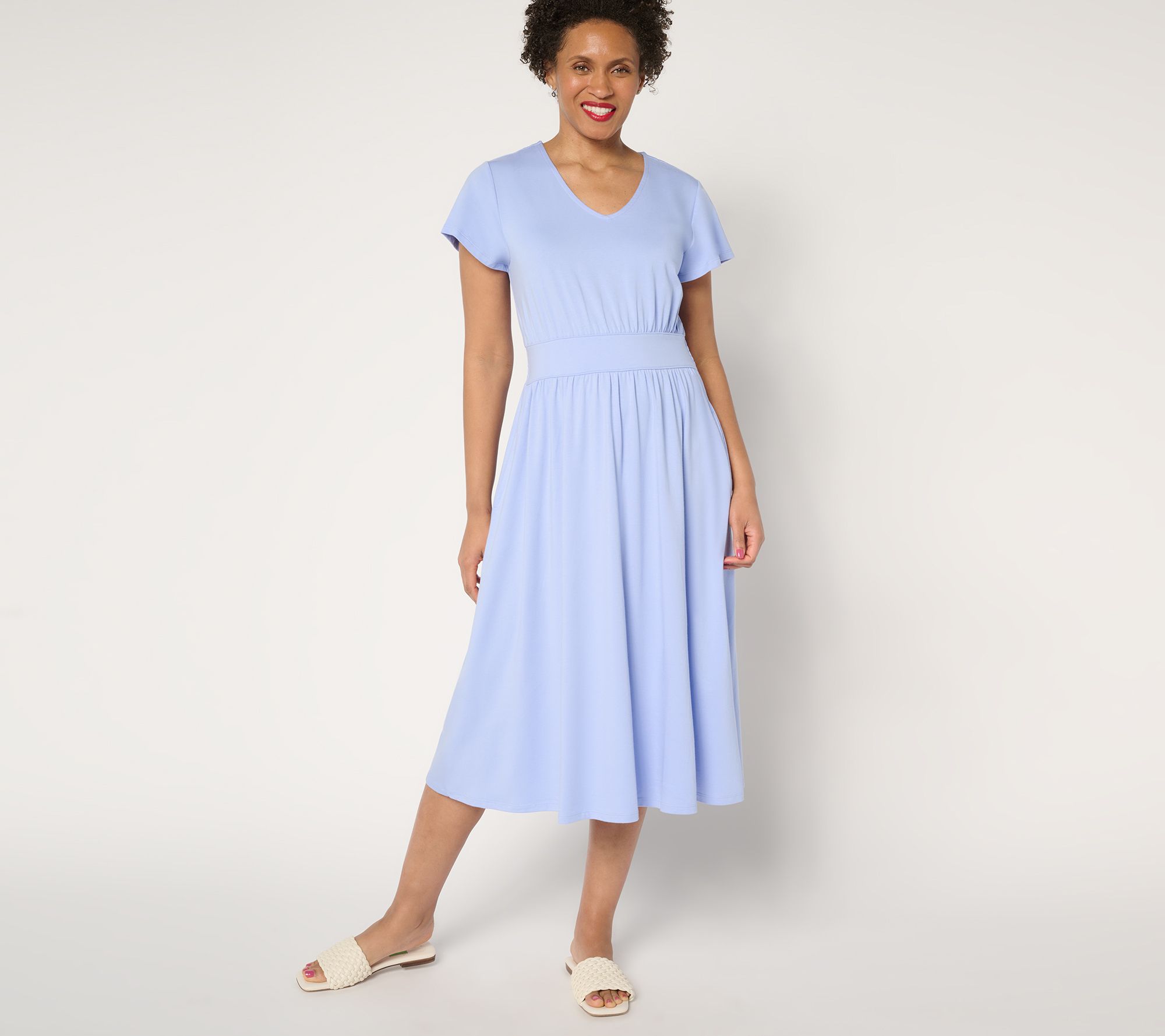 Denim & Co. Petite Favorite Jersey V-Neck Midi Dress